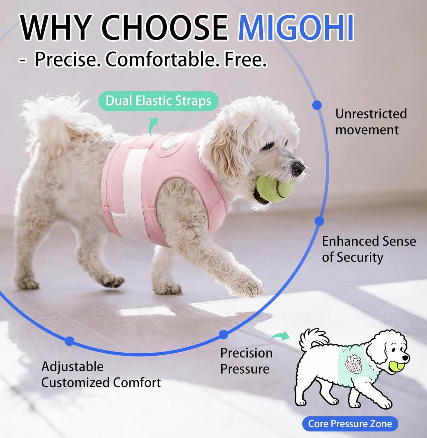 MIGOHI Dog Anxiety Vest Calming Shirt, Separation & Thunderstorm Anxiety Relief Jacket - Dog Soft Pressure Wrap for Fireworks, Grooming, Vet Visits - Breathable Calming Coat for Large Dogs, Pink XL
