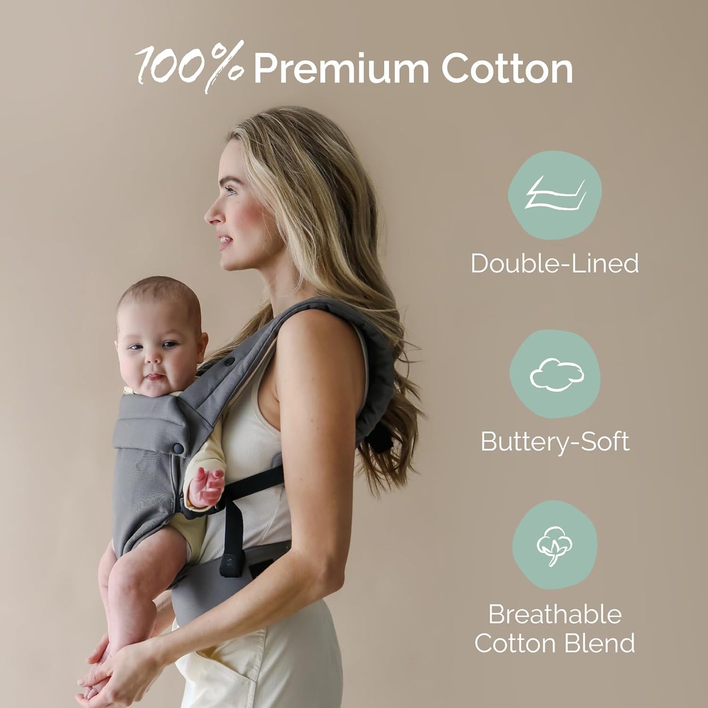 Boba Auri Baby Carrier Newborn to Toddler - 100% Cotton Premium Newborn Carrier, 3 Ergonomic Positions (Front in/Front Out/Back), “M”-Position Baby Carriers with Adjustable Seat (7-45 lbs) - Gray