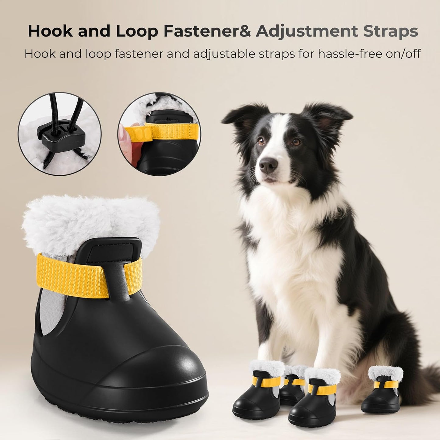 Dog Shoes for Small Medium Large Dogs,Winter Dog Snow Boots & Paw Protectors Waterproof for Cold Weather & Hard Floors,Adjustable Anti-Slip Dog Booties with Removable Wool Liner (Black, 7)