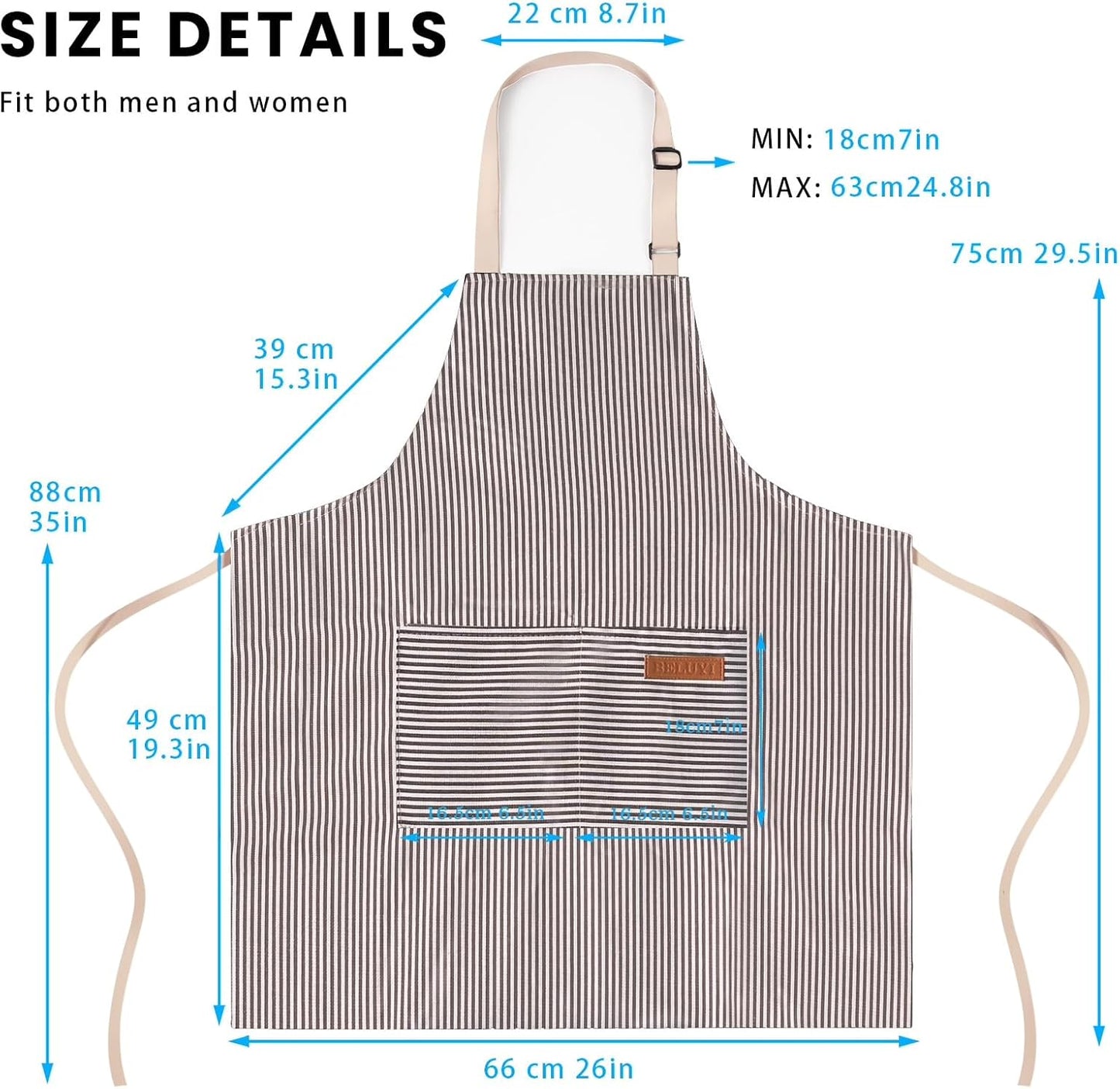 Adjustable Bib Apron with 2 Pockets Chef Cooking Kitchen Restaurant Aprons for Women Men