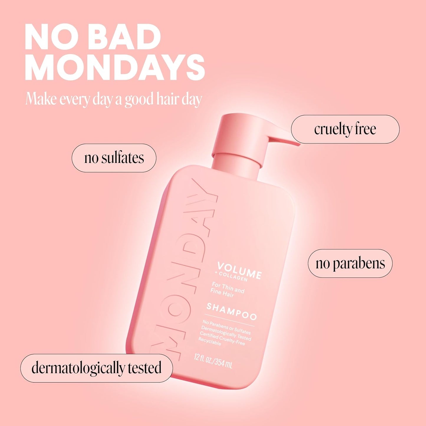 MONDAY HAIRCARE VOLUME Shampoo with Hydrolyzed Collagen & Macadamia Oil for Thin, Fine & Flat Hair 354 mL