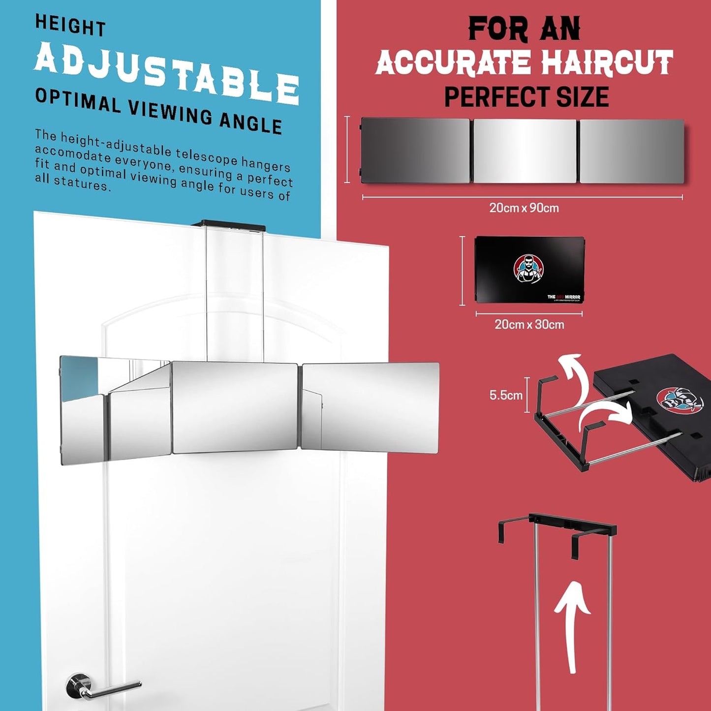 The 360 Mirror - 3 Way Mirror for Self Hair Cutting - Adjustable Trifold Barber Miror to Cut Your Own Hair - Tri Fold Self Haircut System for Men and Women Braiding - Three Sided Miror for Haircuts