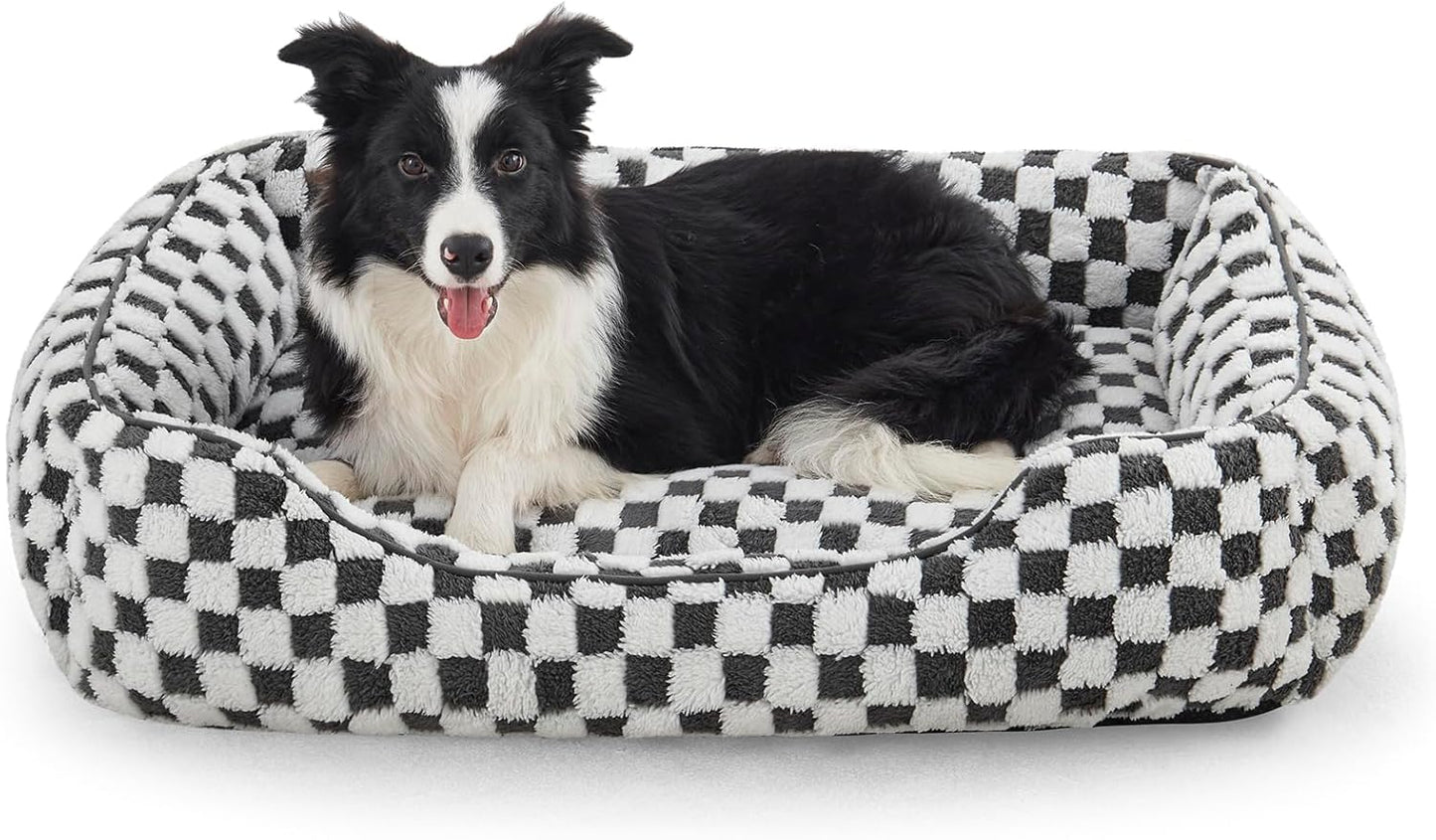 JOEJOY Dog Bed for Large Medium Small Dogs - Rectangle Orthopedic Dog Sofa Bed, Cute Modern Puppy Bed with Jacquard Shaggy Plush & Anti Slip Bottom, 30x24x9inches, Grey