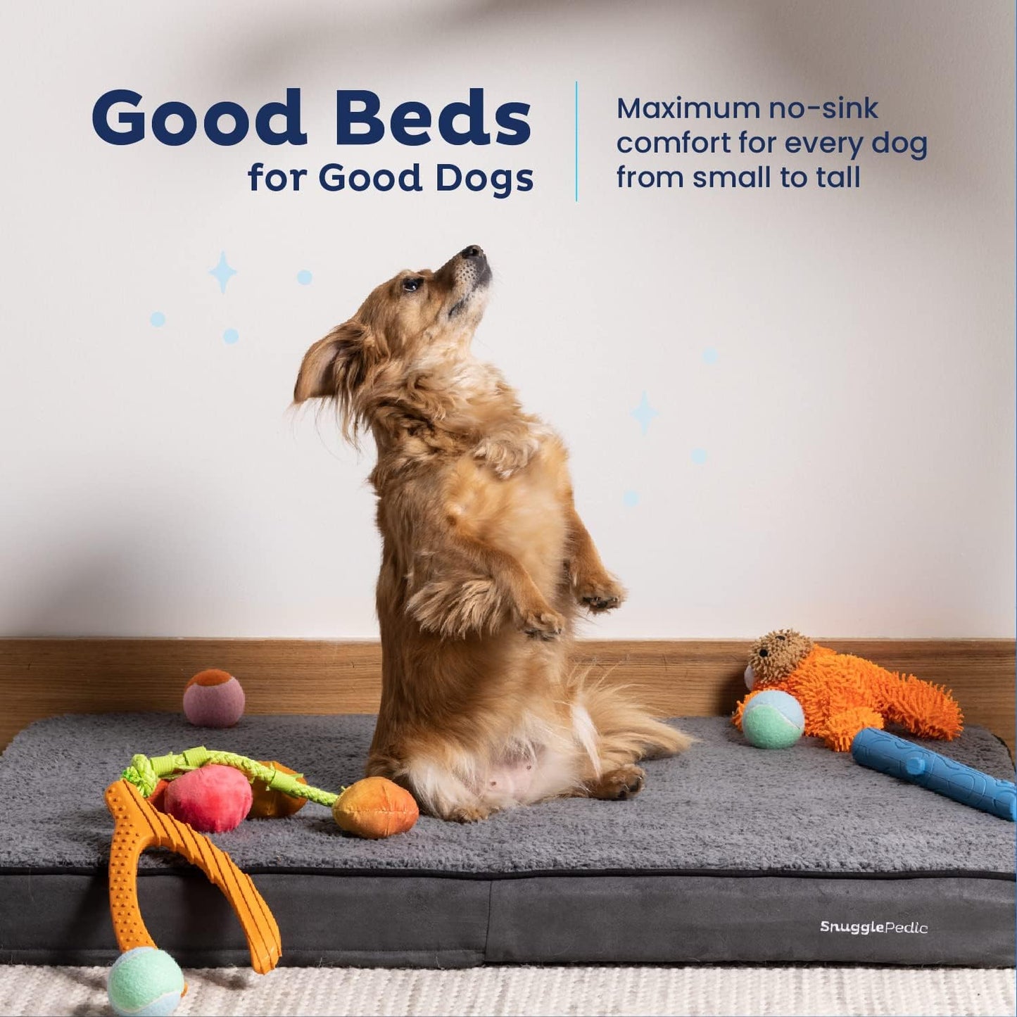 Snuggle-Pedic Memory Foam Dog Bed - Plush, Waterproof Pet Beds w/Removable Inner and Outer Cover, Anti-Slip Bottom, and Faux Suede Fabric - Orthopedic Dog Beds for Large Dogs