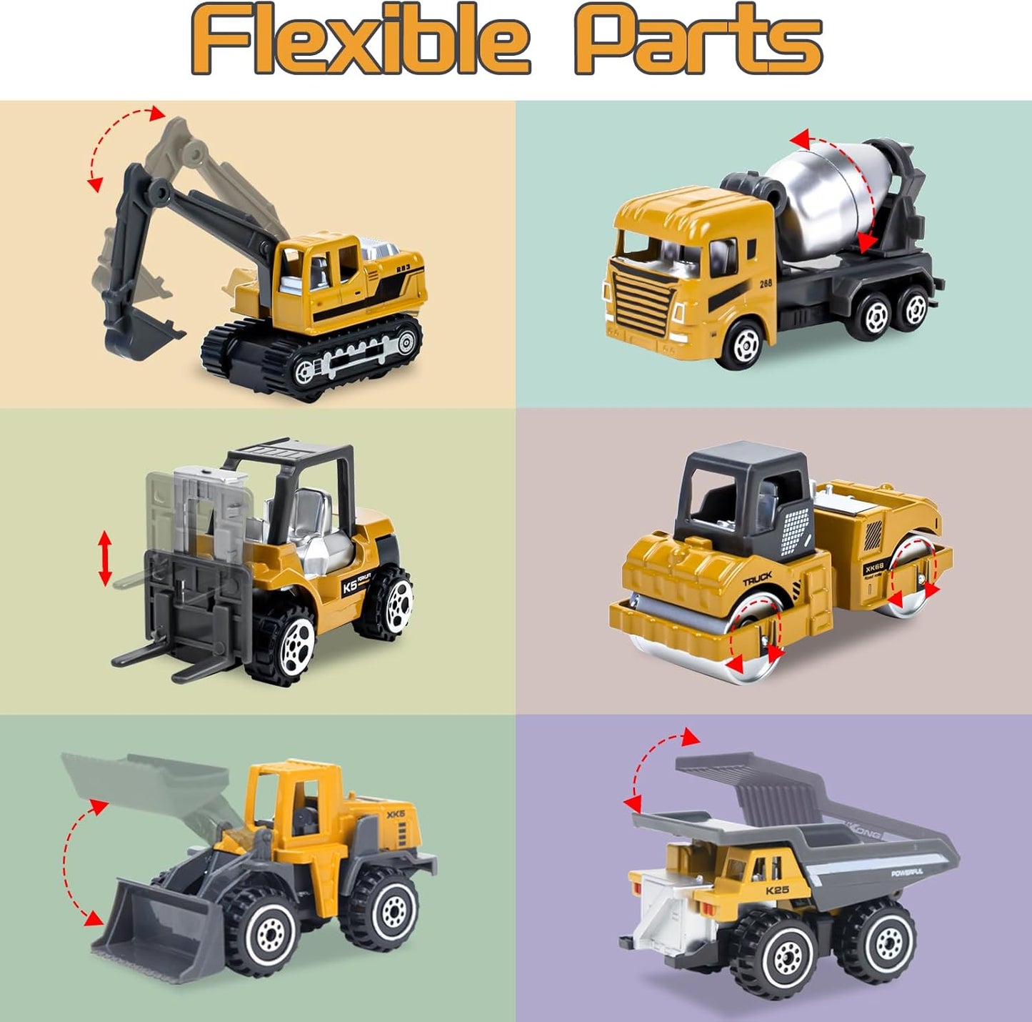 6Pcs Construction Toys Easter Gifts, Alloy Diecast Construction Truck Toys for 3-9 Years Old Boys, Forklift, Excavator, Dump Truck Tractor Toy Playset for Kids Toddlers Birthday Party Favors