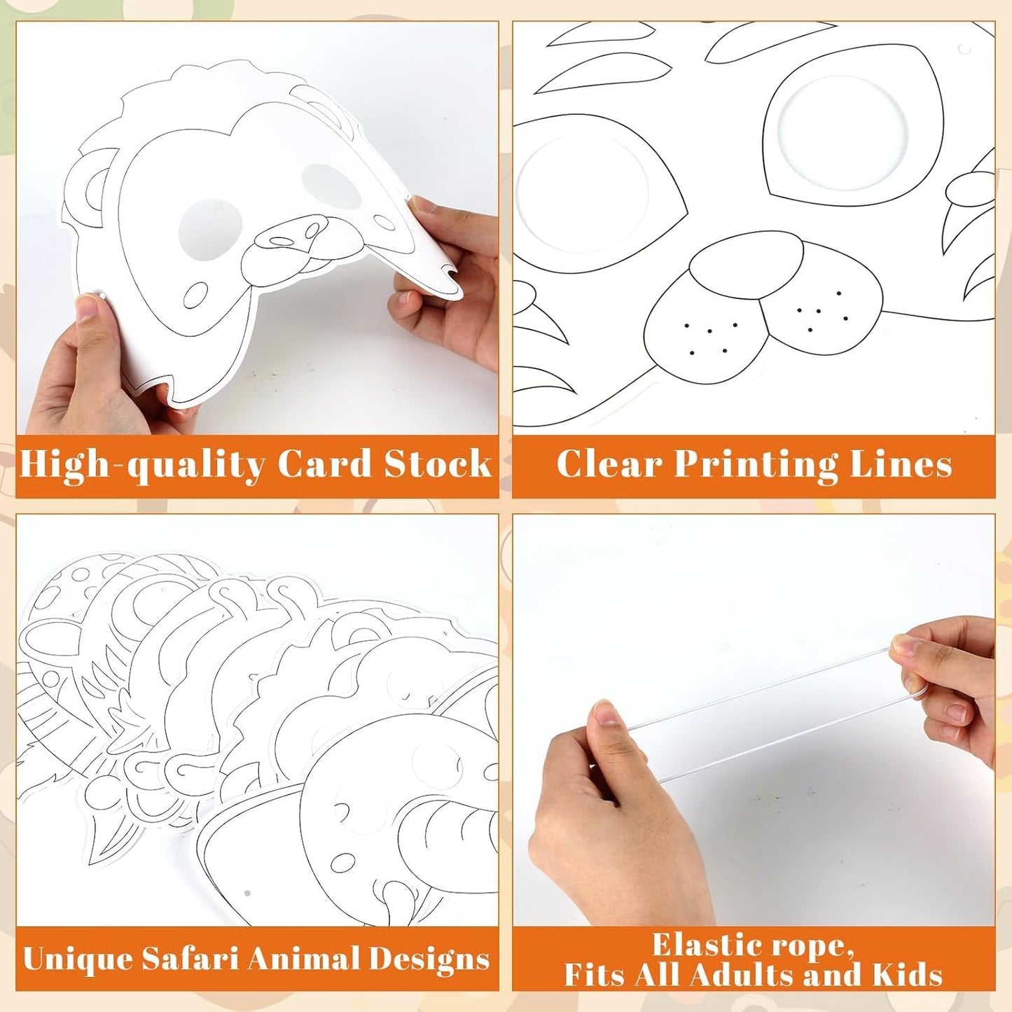 36 Set Animal Coloring Mask Jungle Paper Arts Crafts Kids Color Your Own Wild Lion Blank DIY Mask Masquerade Birthday Party Dress-Up Decoration Favor School Classroom Activity Game Supplies