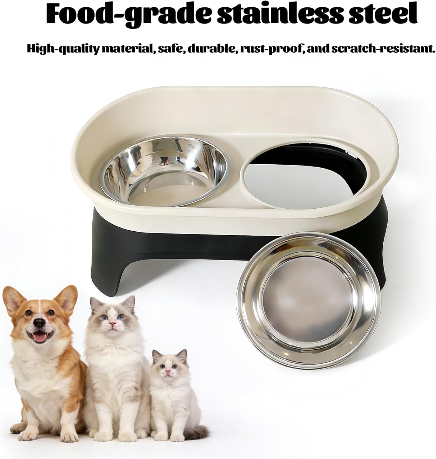Elevated Dog Bowls, Spill Proof Stainless Steel Raised Dog Cat Bowls, Double Food and Water Bowl Set with Stand for Small to Medium Dogs and Cats, Neck Protection, Non Slip, Dishwasher Safe