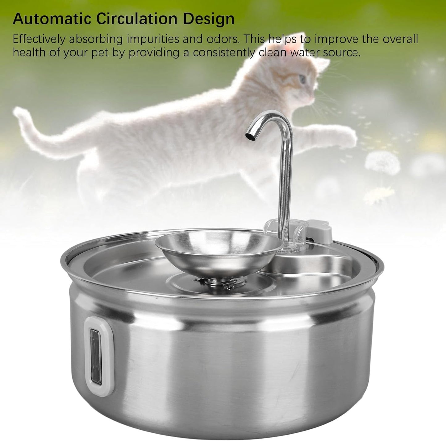 Cat Water Fountain, 3.2L Stainless Steel Dog Water Dispenser Automatic Circulation Pet Drinking Dispenser Running Water Bowl Quiet Dog Drinking Waterer for Cats, Dogs, Multiple Pet