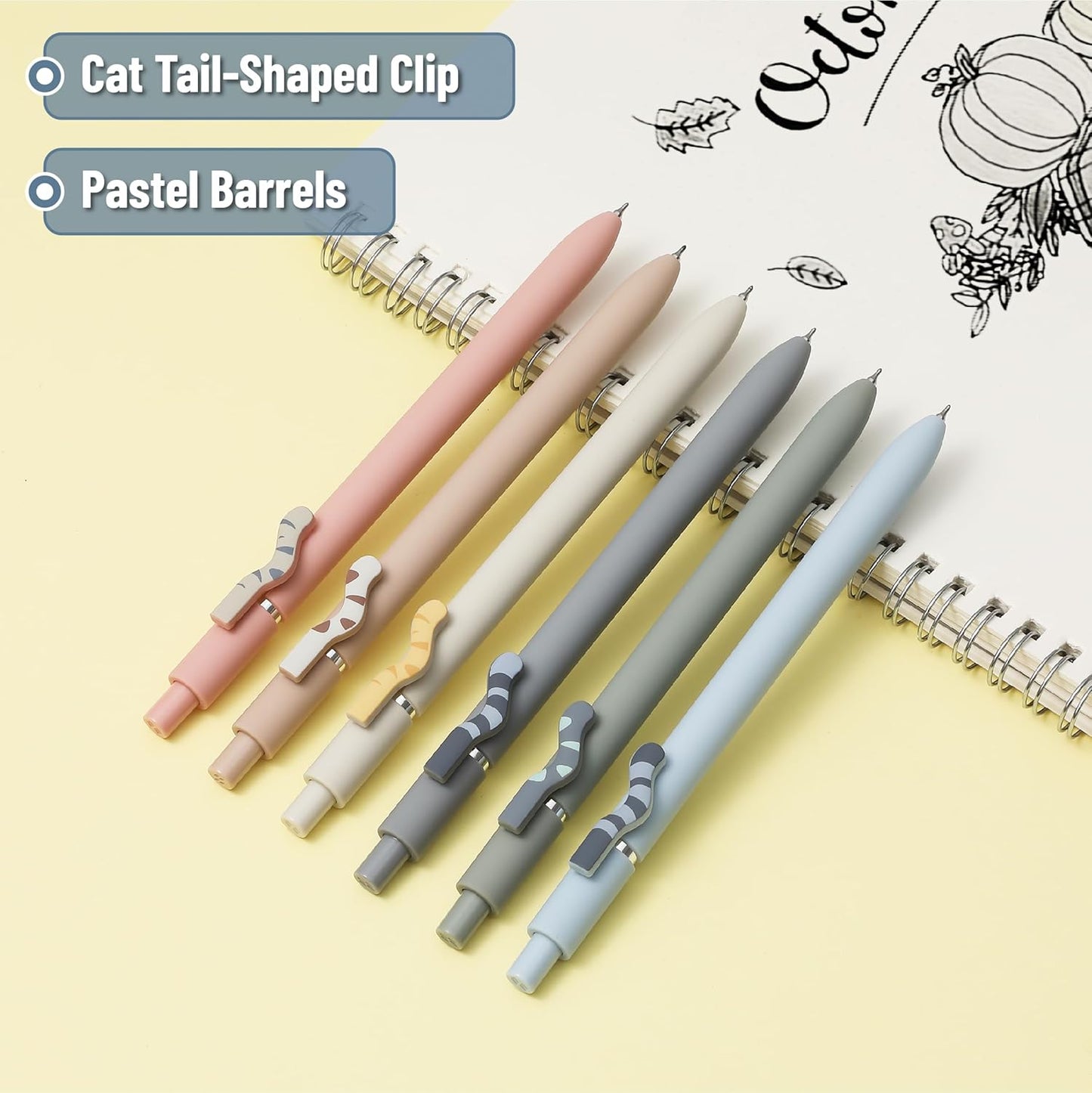 Mr. Pen- Retractable Gel Pens, 6 Pack, Black Ink, Cat Gel Pens, Cat's Tail Gel Pen Fine Point 0.5mm, Retractable Pens
