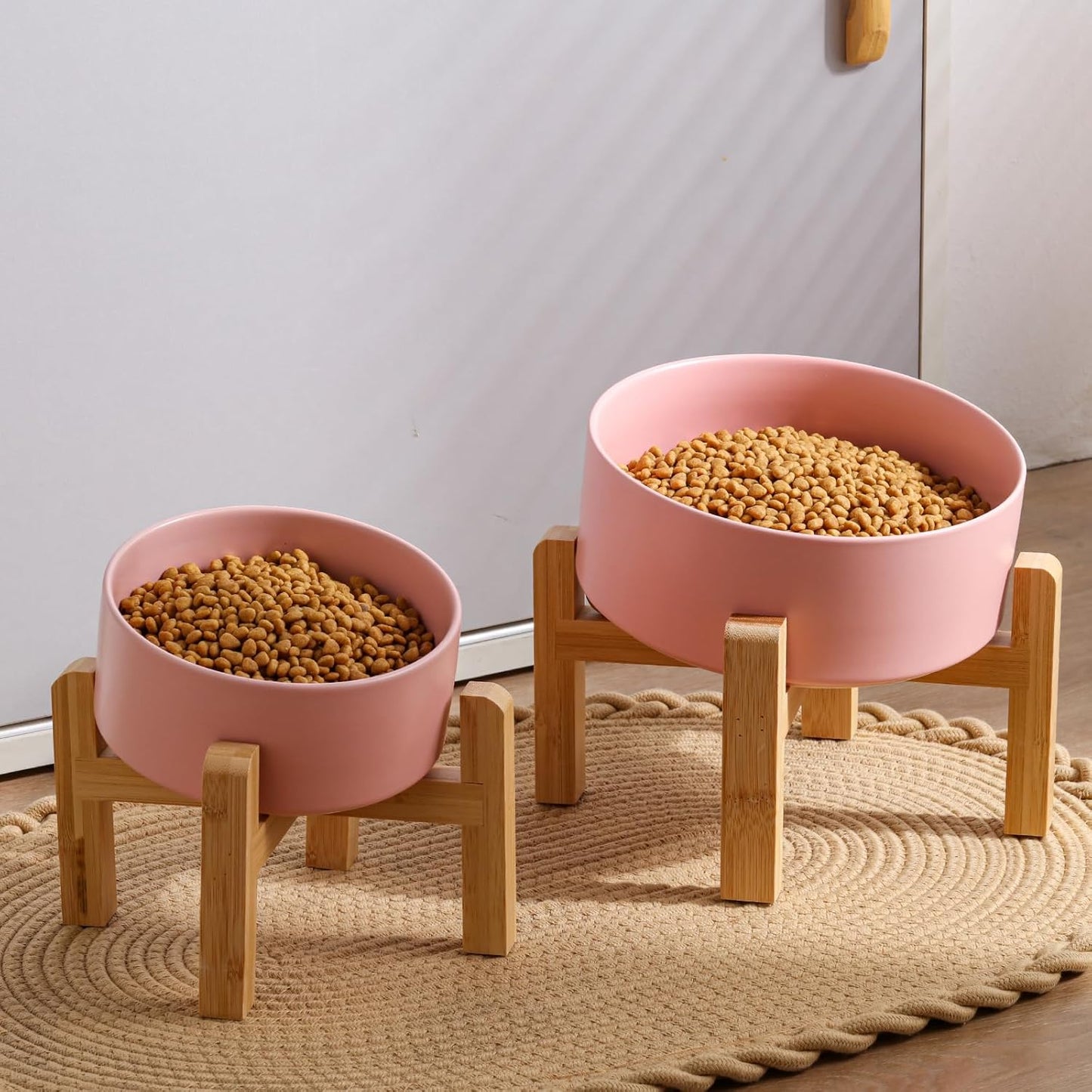 Pink Elevated/Raised 15°Tilted Anti Slip Ceramic Dog Bowl for Medium & Large Breeds,Slanted Bulldog Big Face Pet Feeding Food Water Dish Stand for Dogs (7.6 Cups/60OZ)