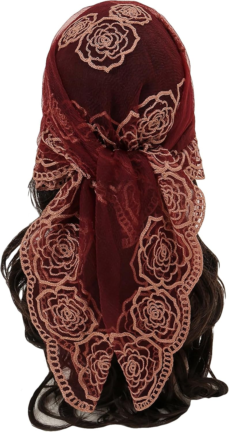 Floerns Women's Flower Embroidery Hair Scarf Headband Sheer Lace Hair Bandana