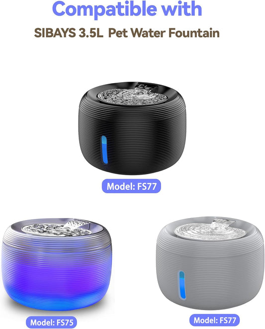 SIBAYS Cat Water Fountain Replacement Pump, Ultra Quiet Dog Water Fountain Pump for 3.5L/118oz Pet Fountain(FS75/FS77), Dog Water Bowl Dispenser Pump with LED Light(Model: P04)
