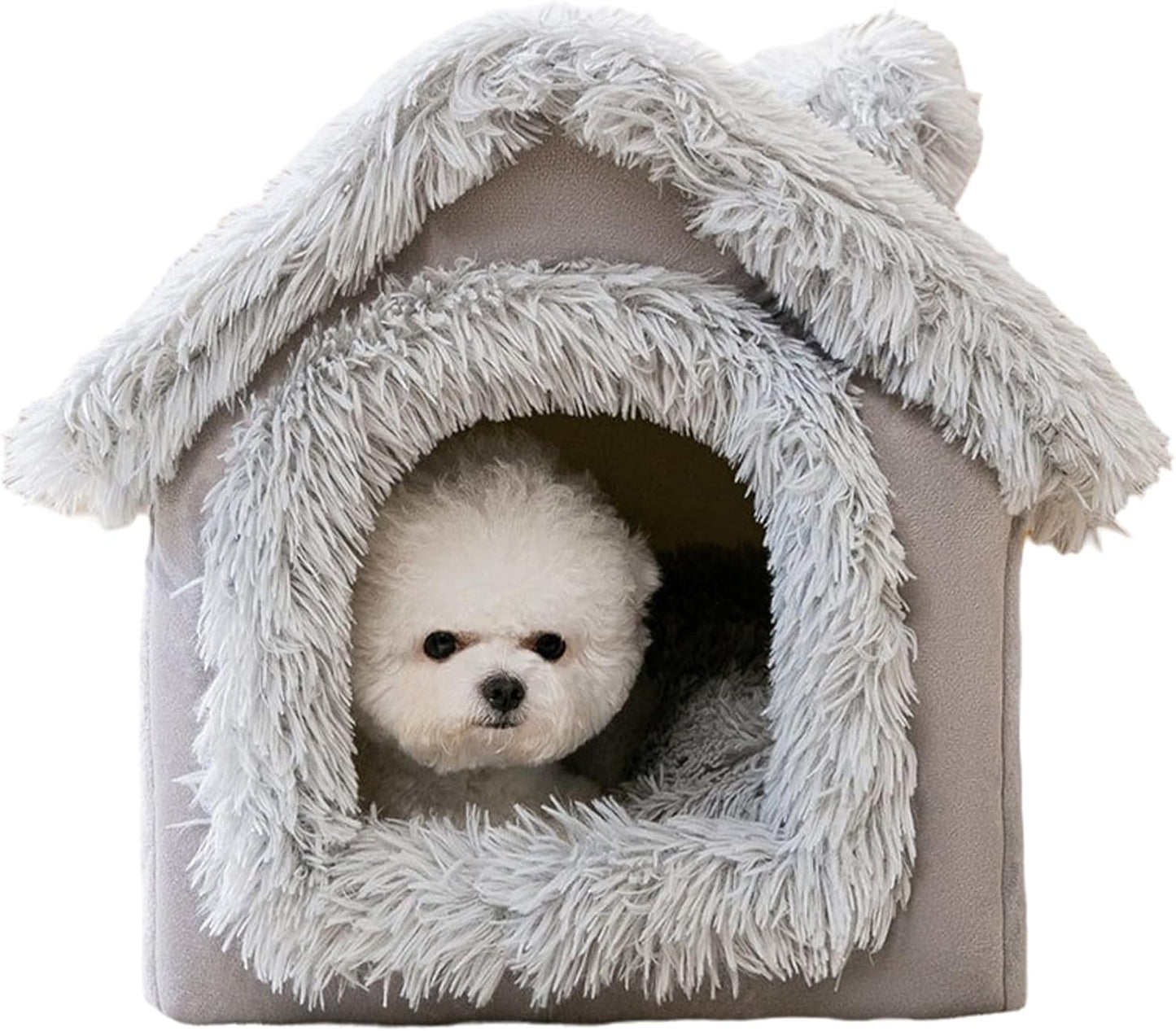 Enclosed Dog Bed, Soft and Warm Plush Dog Bed with Cover Cave Removable and Washable House Type Tent Huts for Indoor Pets M 15.8x13.8x15, Houses