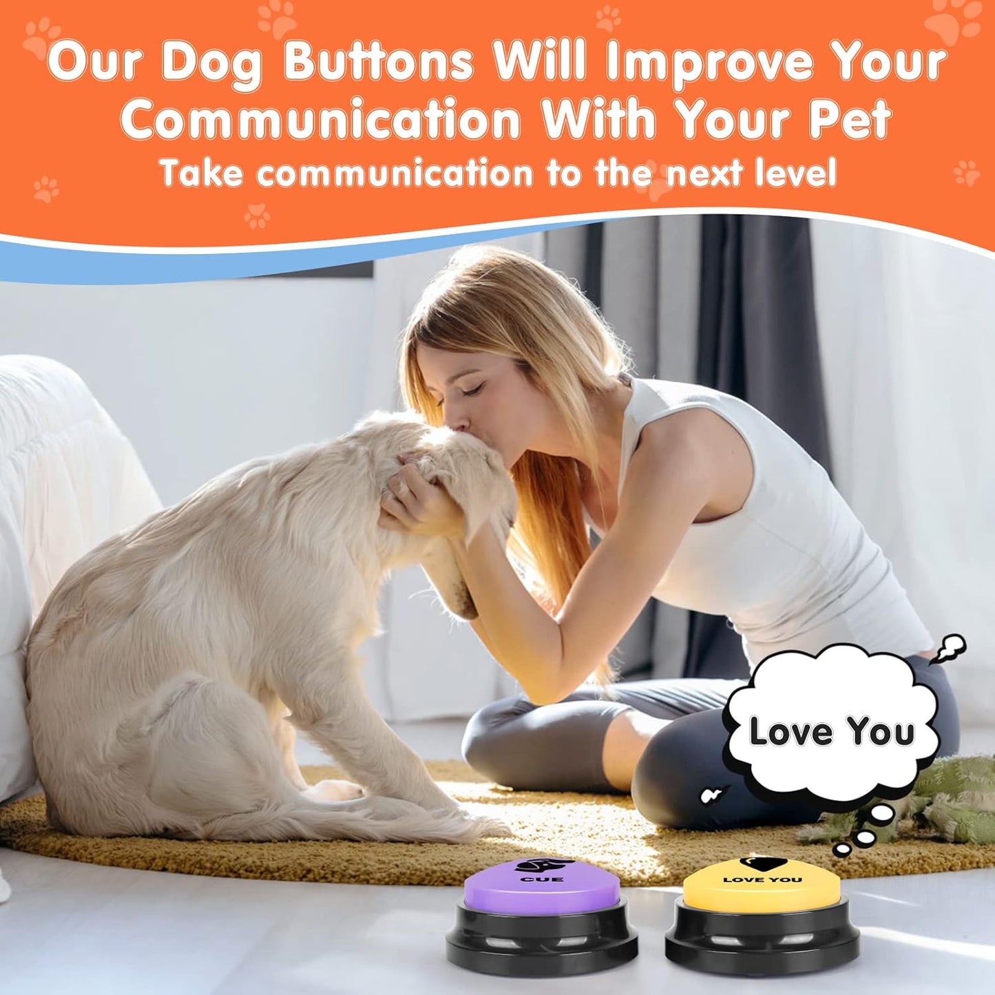 Dog Buttons for Communication,Talking Buttons for Dogs,8 Recordable Sound Buttons + 24 Scene Patterns + 1 Dog Button Mat+ 16 AAA Batteries，30 Seconds Dog Buttons for Pet Sound Training Toy