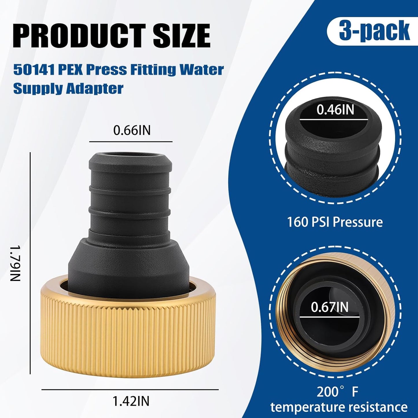 50141 3/4" PEX Crimp Supply Adapter for Viega ManaBloc and MiniBloc 1" Nominal Inlet Ports - 3 Pcs