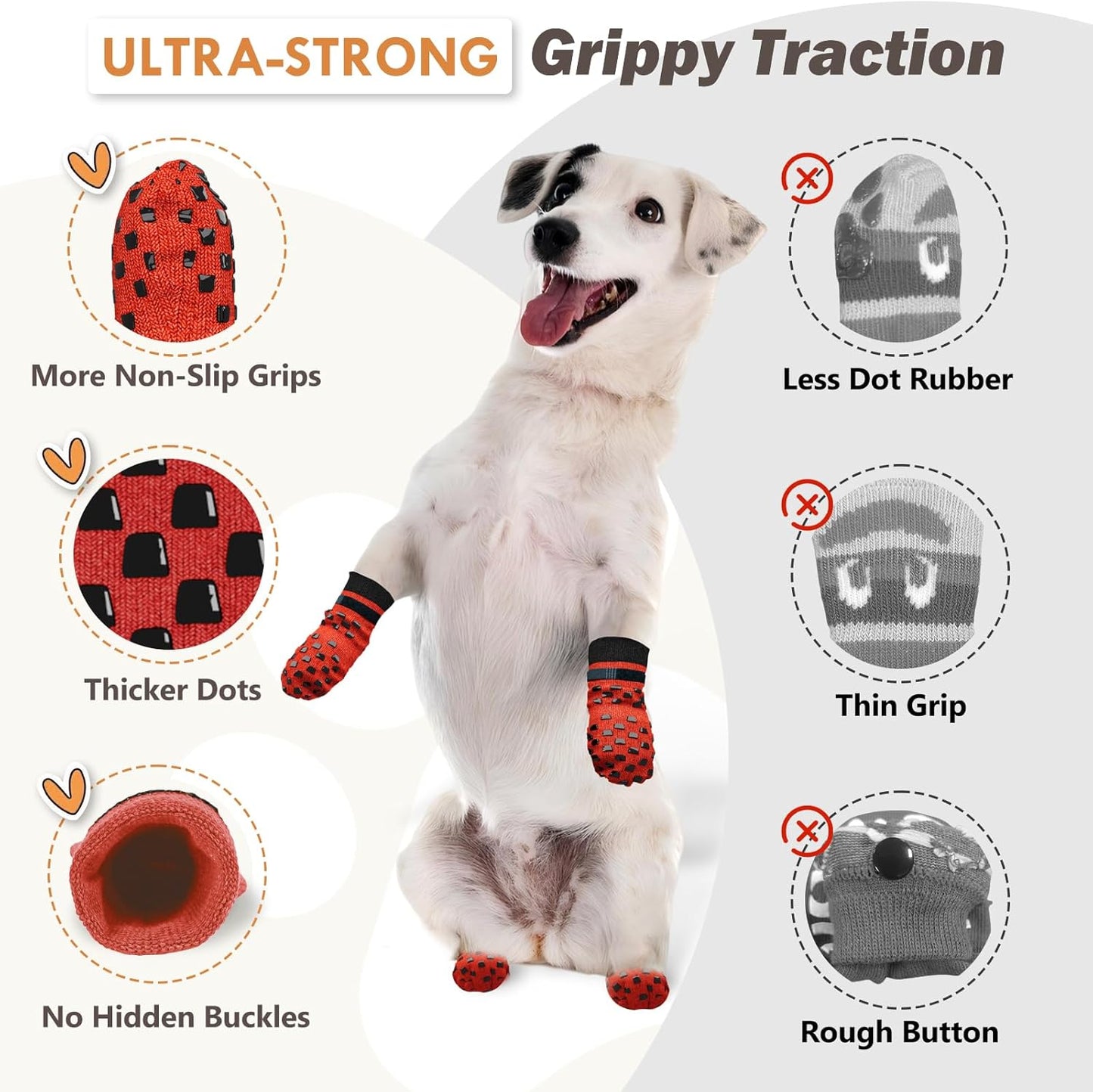 Anti Slip Dog Socks to Prevent Licking Paws, Dog Shoes for Hot/Cold Pavement, Dog Boots on Hardwood Floors, Traction Control Dog Booties & Paw Protectors for Small Medium Large Senior Dogs