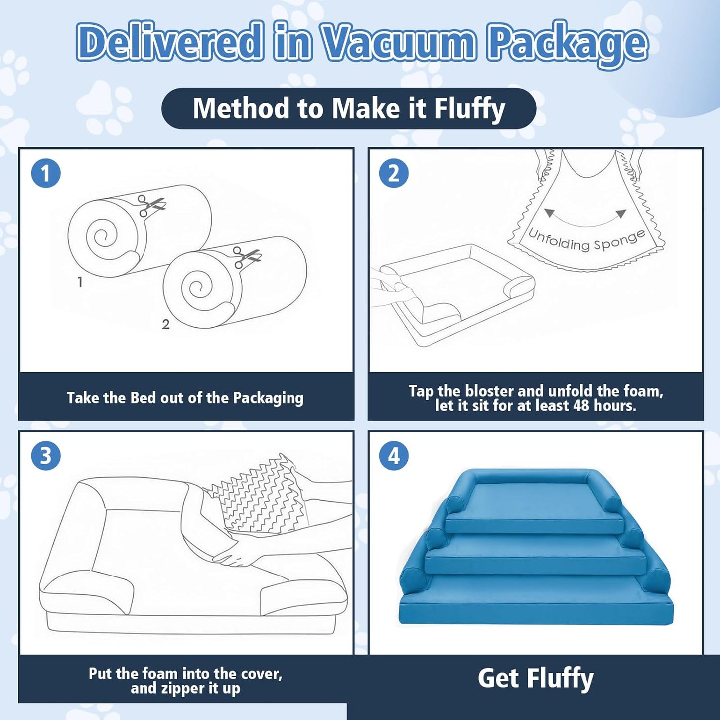 Indestructible Pet Couch Sofa - Orthopedic Memory Foam Dog Bed, Waterproof Washable Cover with Non-Slip Bottom & Durable Support for Medium Large Dogs, 42" x 30" Blue