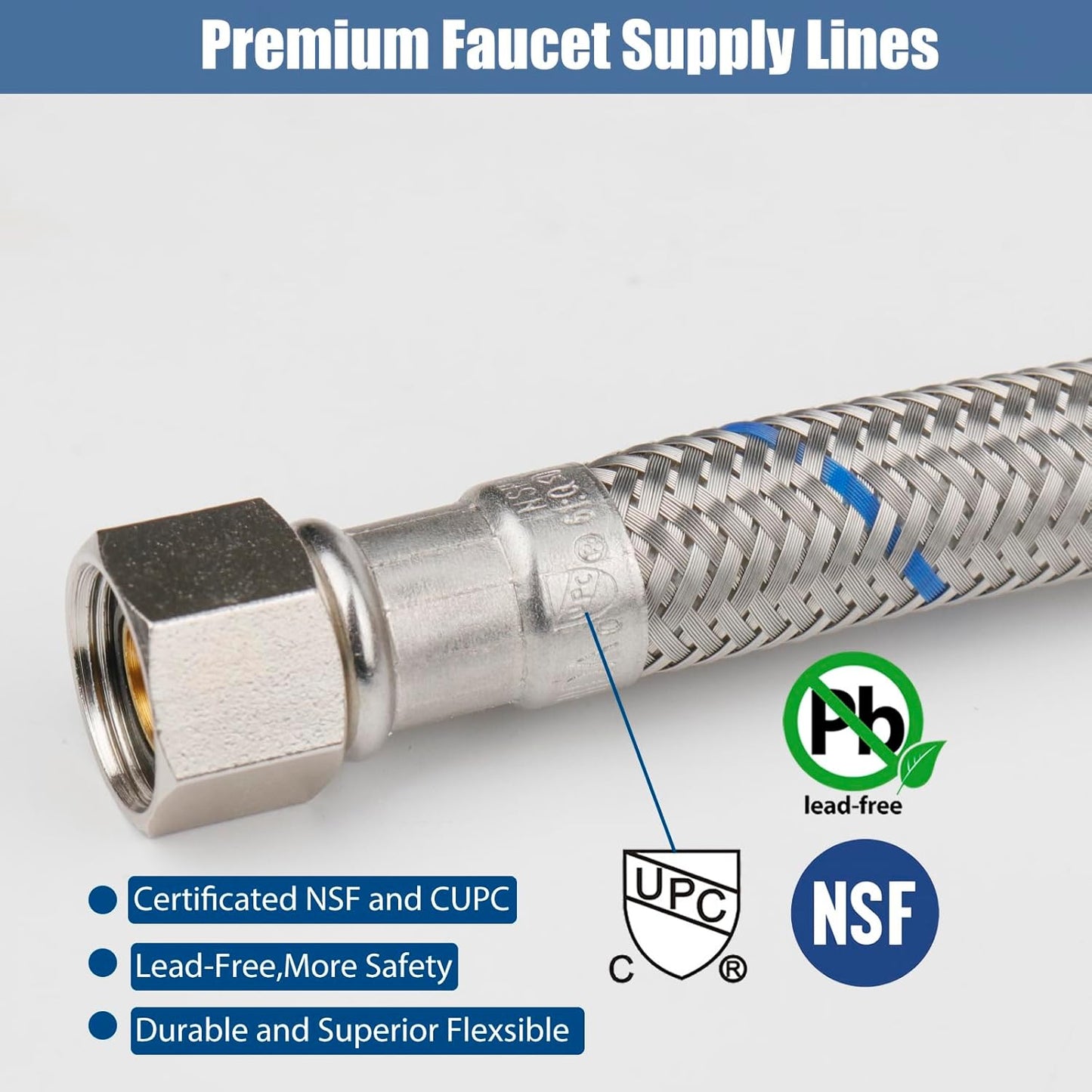 WHK 8 Packs 16 inch Faucet Hose Connector 3/8" Comp x 1/2" FIP Water Faucet Supply Lines,Stainless Steel Braided Plumbing Supply Line For Bathroom Kitchen(Certified Safe)