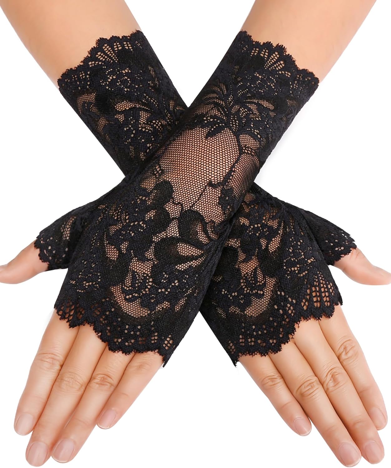 Avidlove Women Short Lace Gloves Fingerless Bridal Wrist Glove Opera Evening Wedding Tea Party Prom Cosplay Gothic Clothes