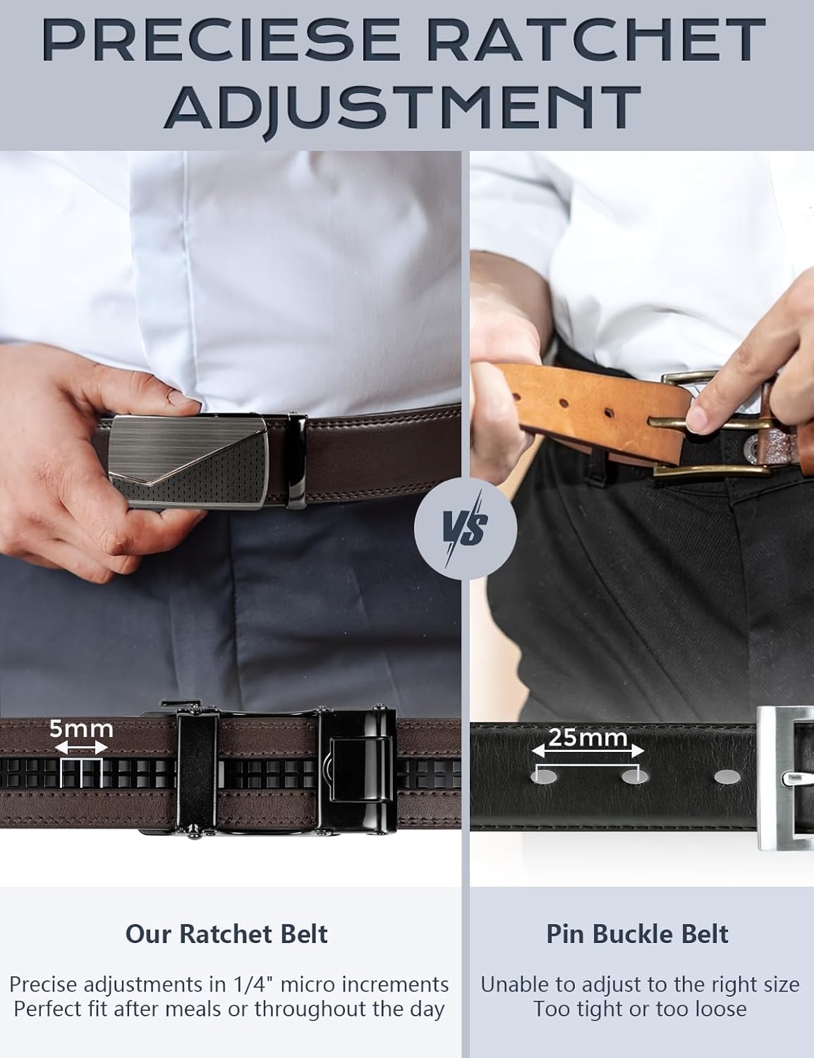 Ratchet Belts for Men, Dress Ratchet Belt Genuine Leather 1 3/8", Mens Belt with Automatic Alloy Buckle
