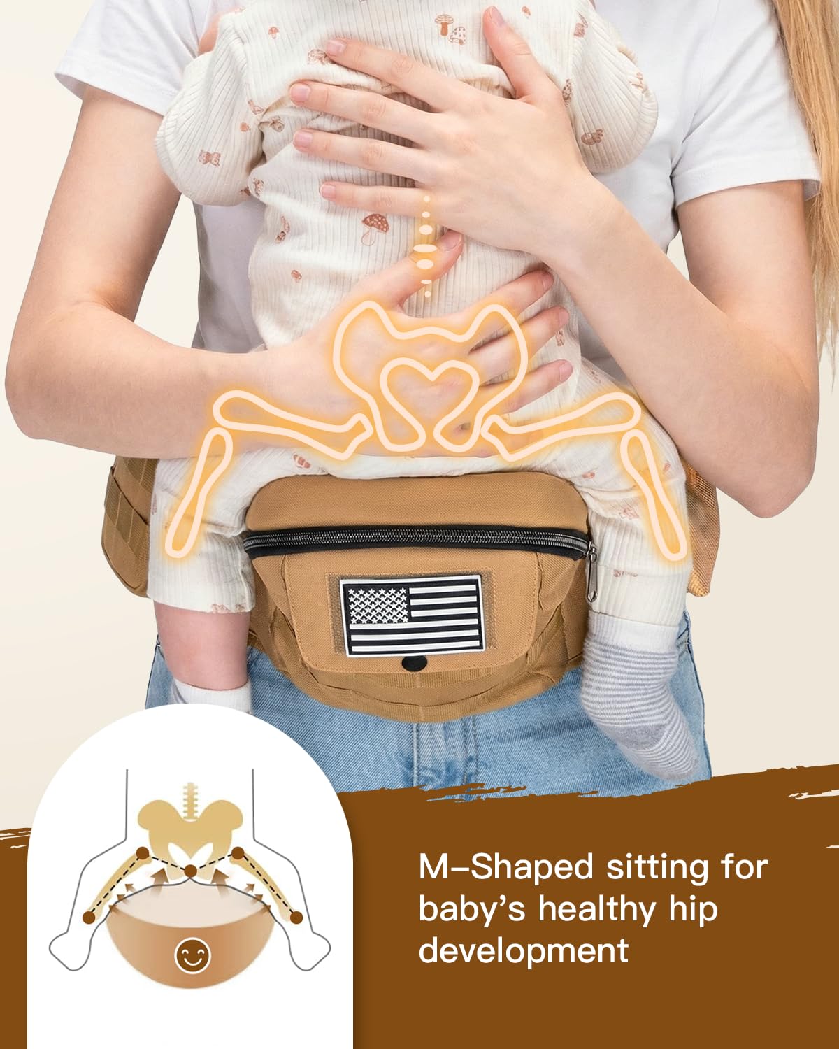 Dinictis Baby Hip Carrier for Dad, Ergonomic Tactical Waist Carrier with Hip Seat for Newborn to Toddler (Up to 45 lbs), Adjustable Wide Waistband, Molle Webbing & Multiple Pockets, Coyote Brown