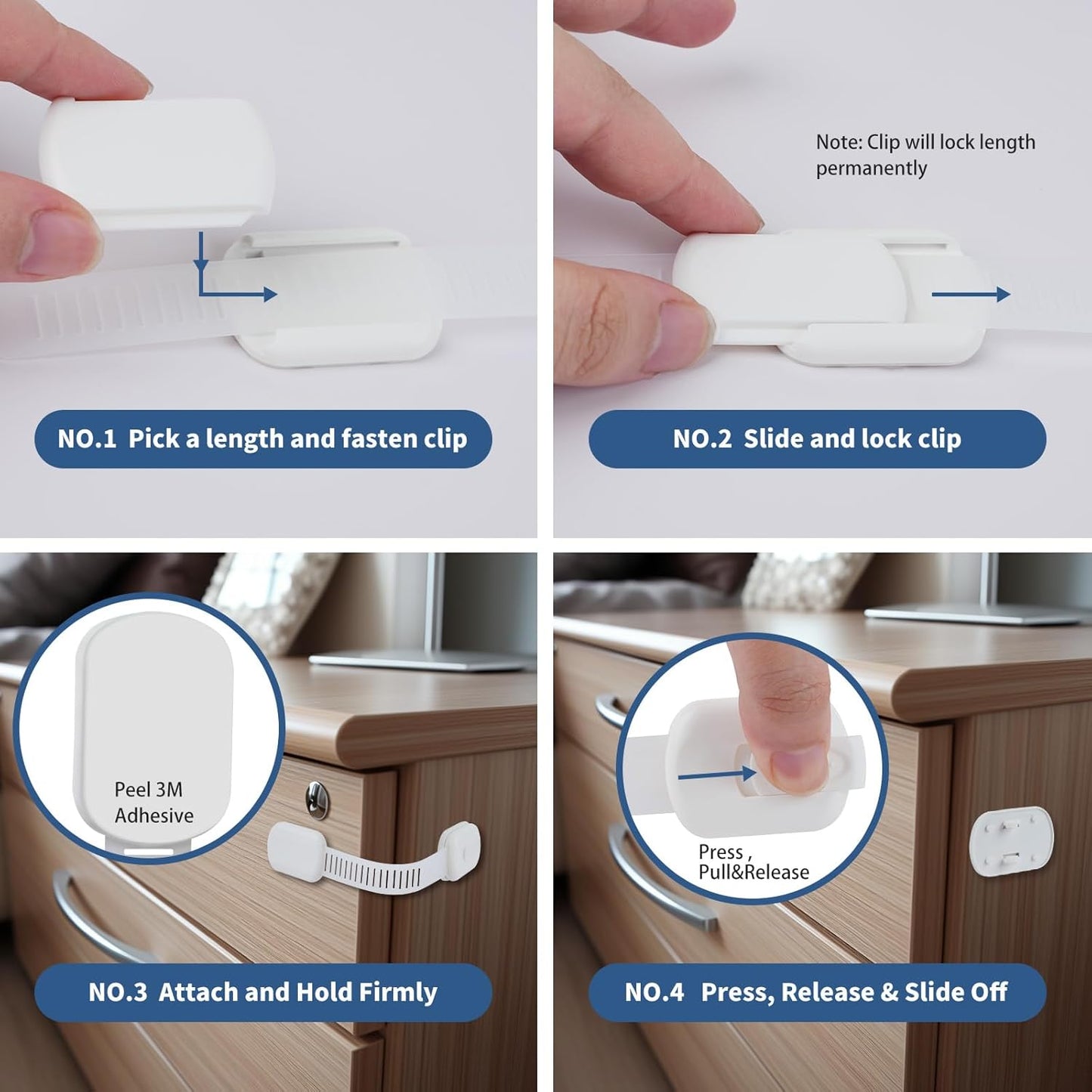 12-Pack Baby Proofing Cabinet Locks, Adjustable Adhesive Strap Latches for Drawer, Cupboard, Oven, Fridge, Toilet Seat - No Drill Child Safety Lock Kit, Easy Installation