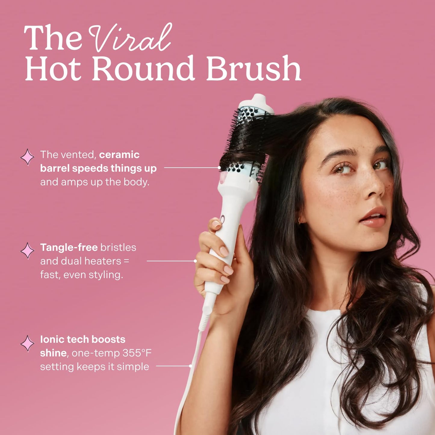 Mane Large Heated Round Brush - 1.77 Inch Thermal Brush for Voluminous Blowouts - Anti-Tangle Bristles, Ionic Technology, Worldwide Voltage - Hair Styling Tools for Medium to Long Hair