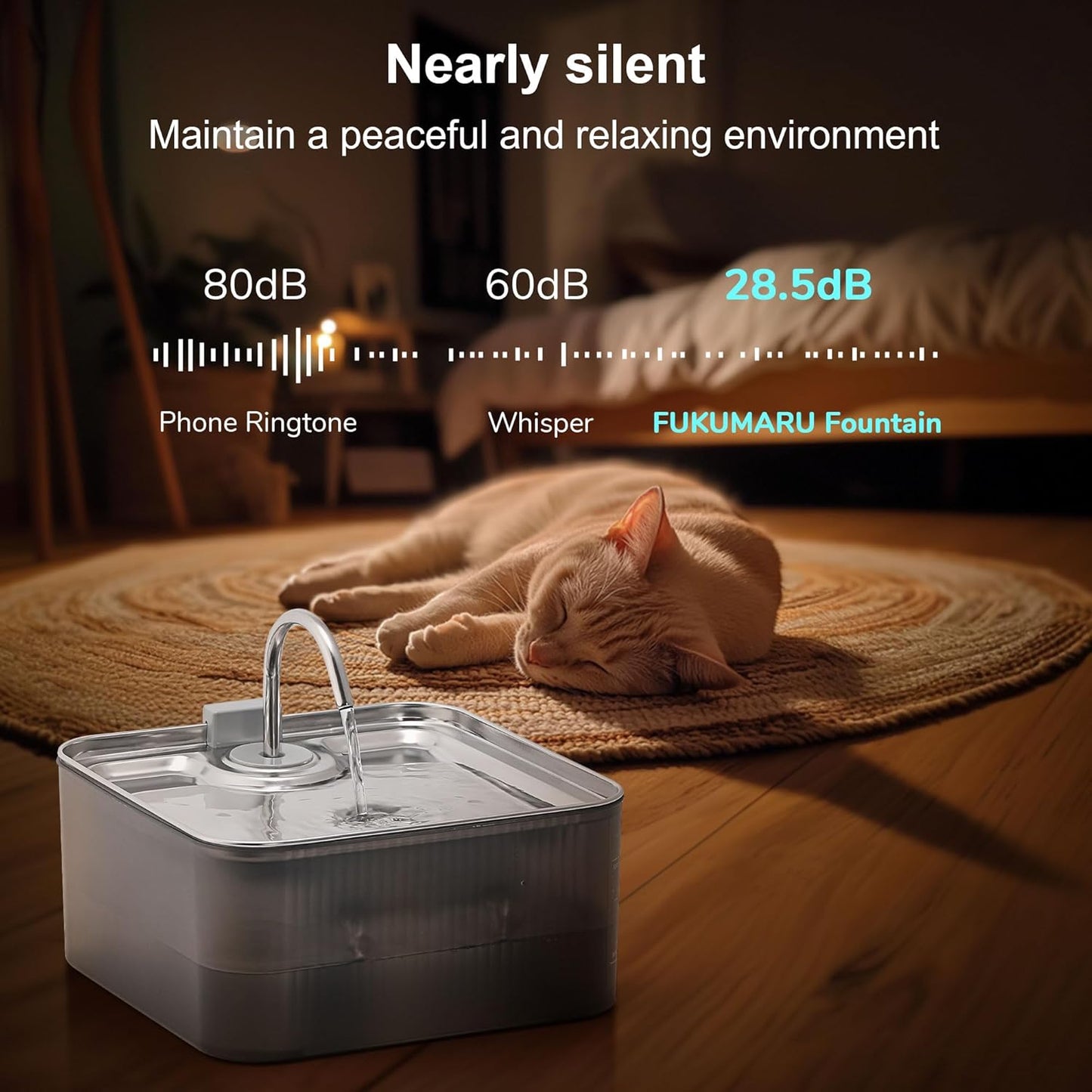 FUKUMARU Dog Water Fountain - 1.8 Gal/236oz/7L Ultra Quiet Pump (28.5dB) & 4-Stage Filter System Stainless Steel & ABS Kitty Water Fountains for Multi-Cat/Dog Homes, with 3 Filters