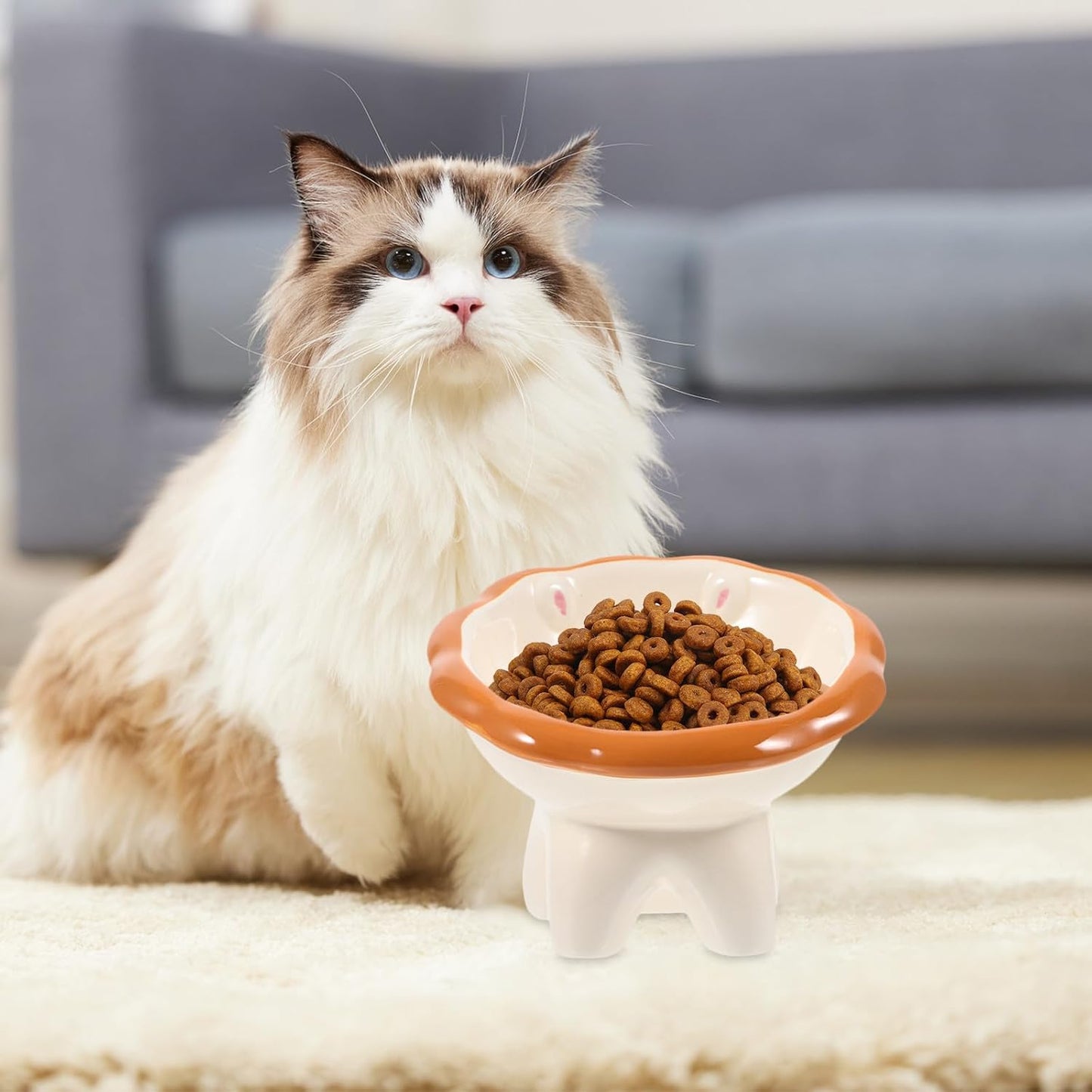 Milisten Ceramic Elevated Cat Feeding Bowl Tilted Raised Cat Water Bowl Brown Raised Food Dish Easy to Clean