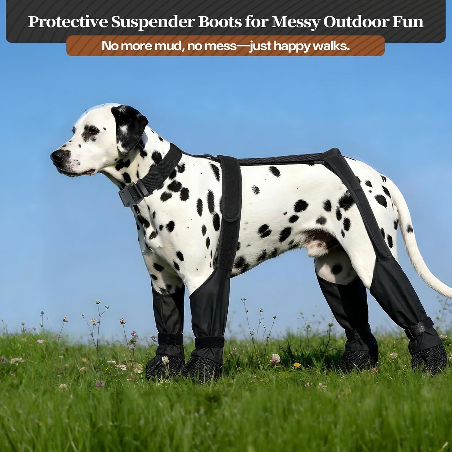 Waterproof Dog Shoes for Medium Dogs, Anti-Slip & Fall Dog Suspender Boots Adjustable Pet Shoes Paw Protector, All-Weather Outdoor Dogs Booties for Winter Snow Rain Hiking, Black M