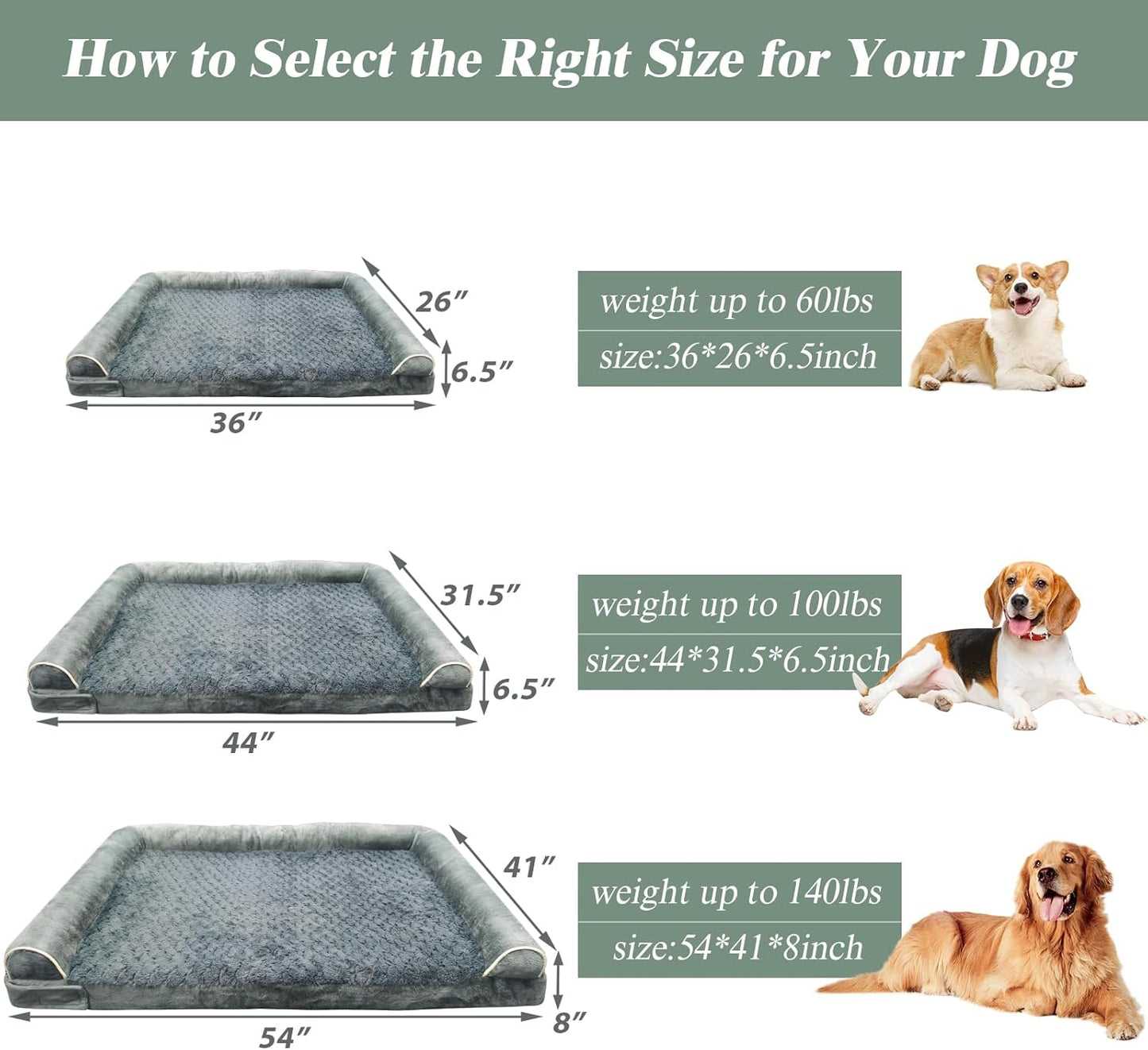 Orthopedic Dog Bed for Large Dog,Memory Foam Cat Bed with Stickable Design Waterproof Pet Couch Bed with Washable Removable Cover(36 in,Darkgrey)