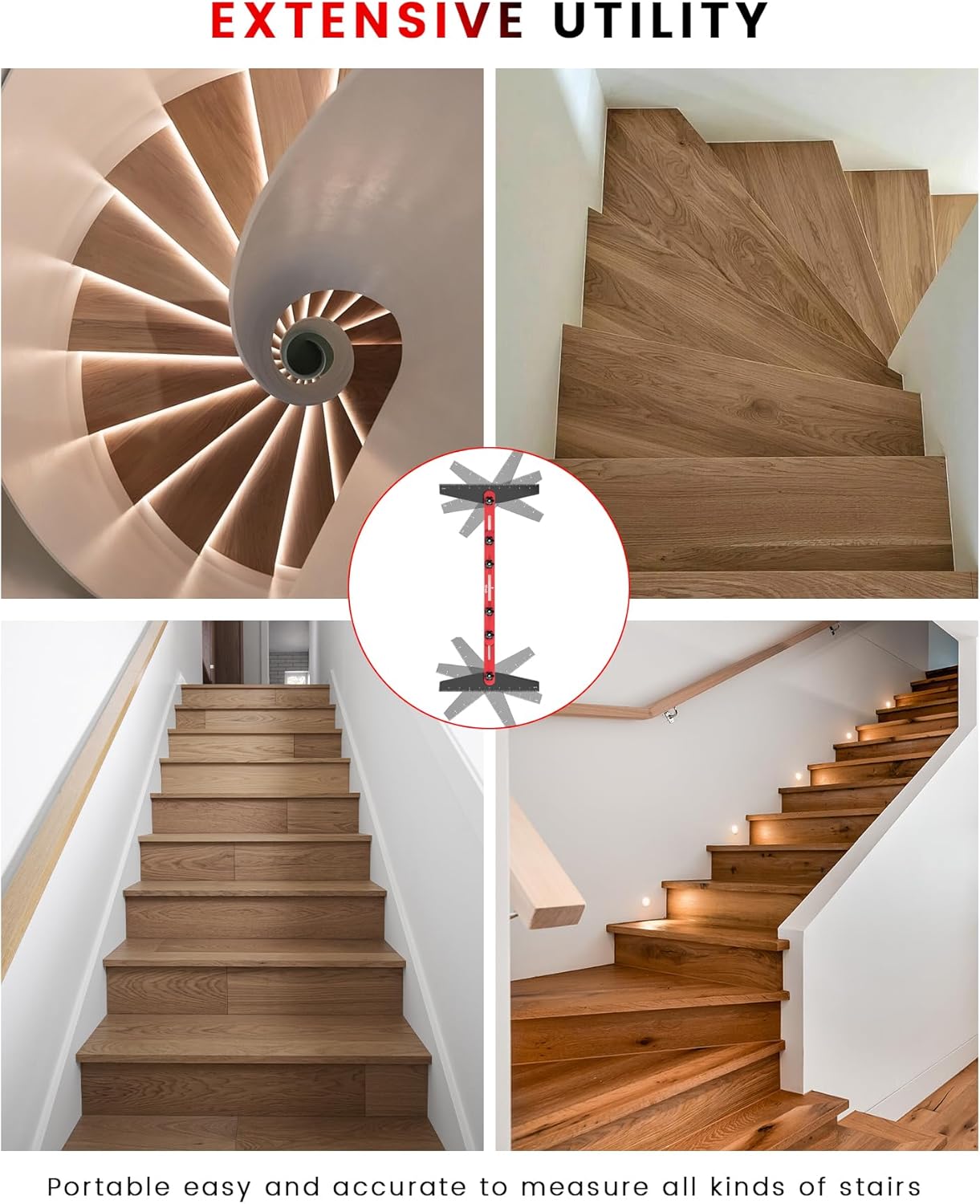TANYO Stair Tread Template Tool, 8" to 60" Aluminum Stair Tread Jig for Accurately Measuring Angle, Length & Depth. Precision Stair Gauge Measuring Tool for Stairs, Floor, Cabinets