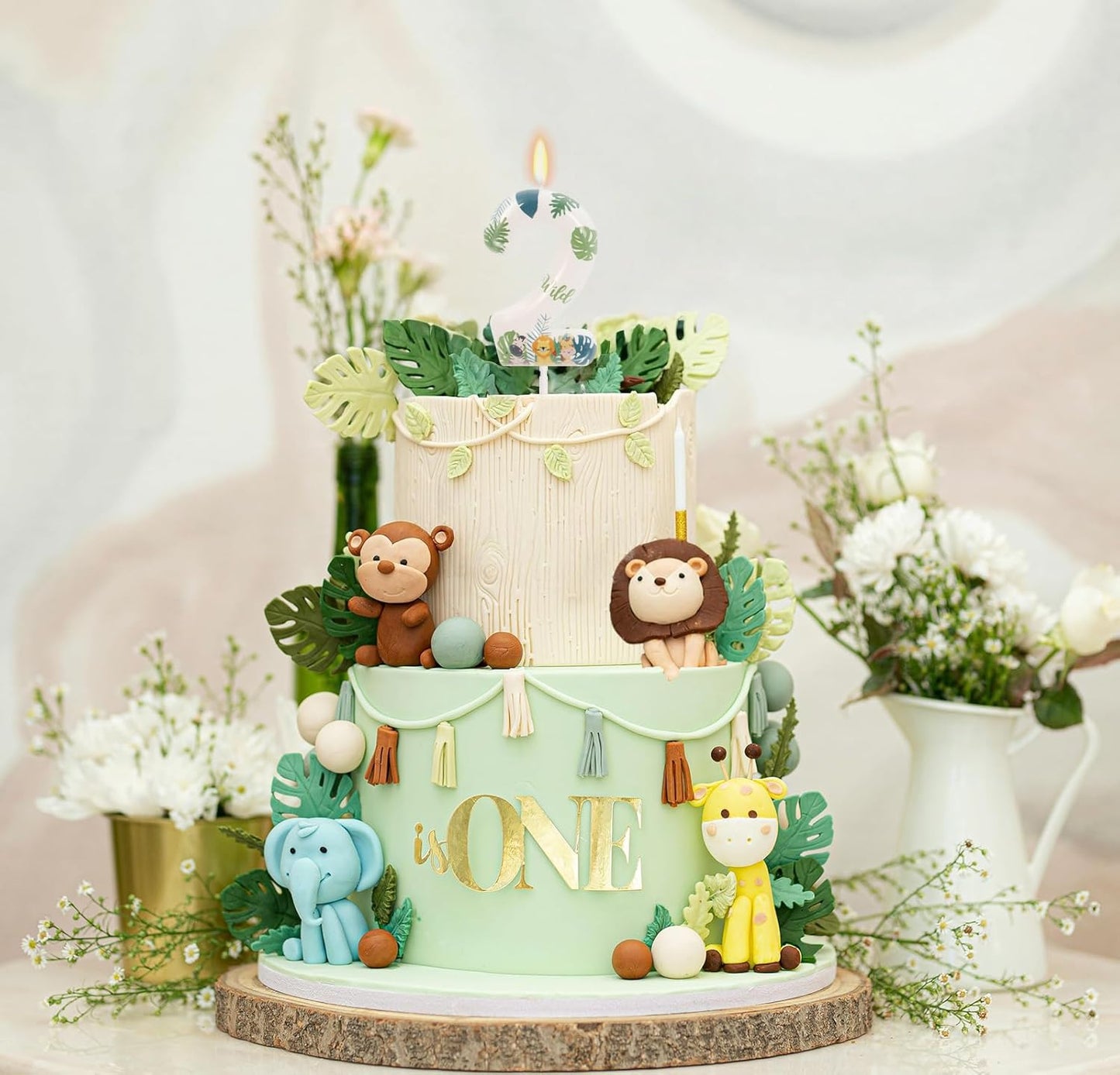 Wild Animal Number 2 Candle for Boys Girls, Wild Two Birthday Decorations, 2nd Birthday Decorations for Boy Girl, Jungle Safari Theme Party Supplies
