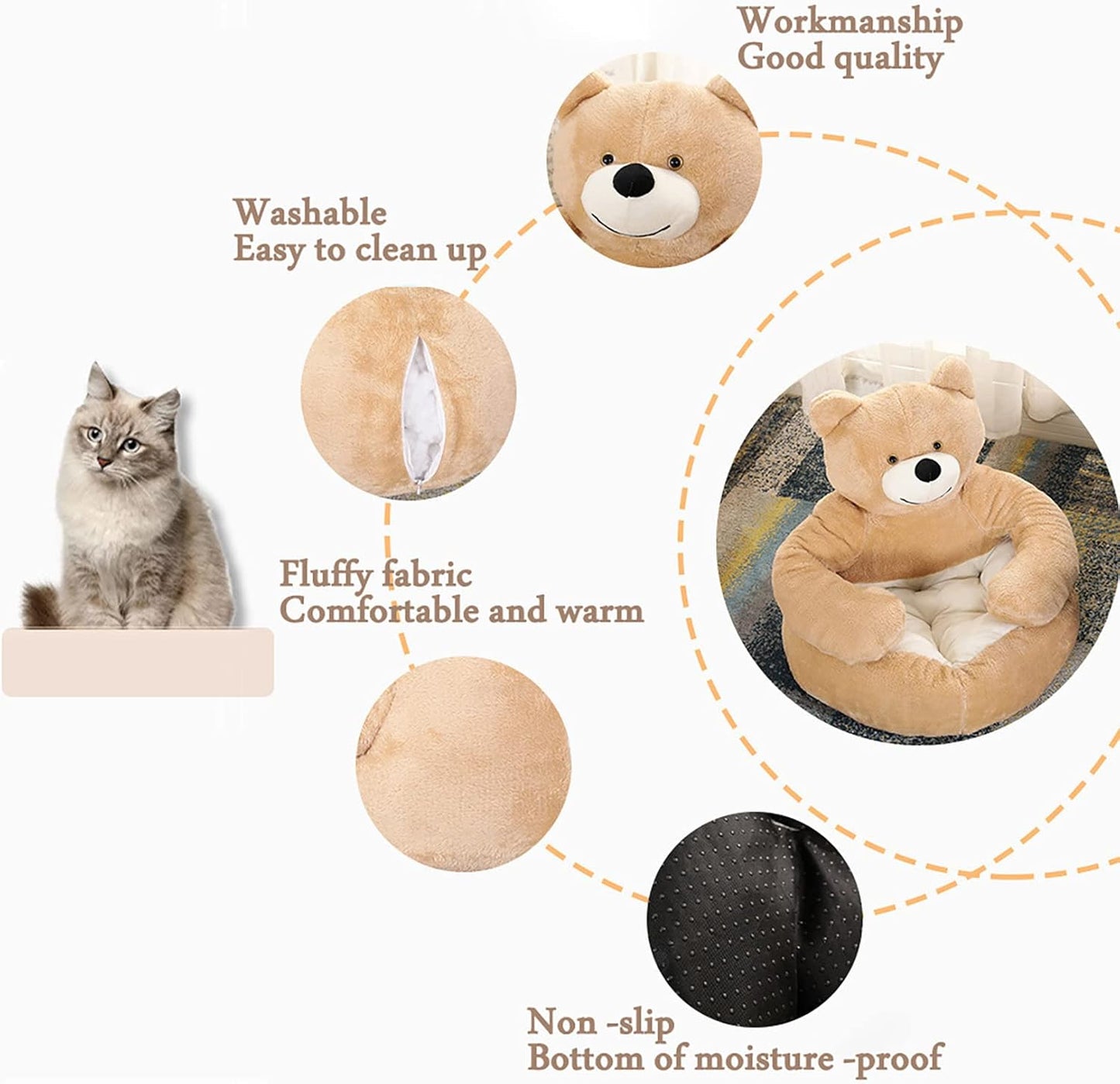 Soft Dog Bed, Dog Cuddler Bed Cute Bear Hug Design Warm Dog Bed Dog Bed Comfort Plush Pet Nest Bed with Removable Washable Cover 60cm/23.6in,Gray,60cm (Orange 60cm) (Gray 50cm)