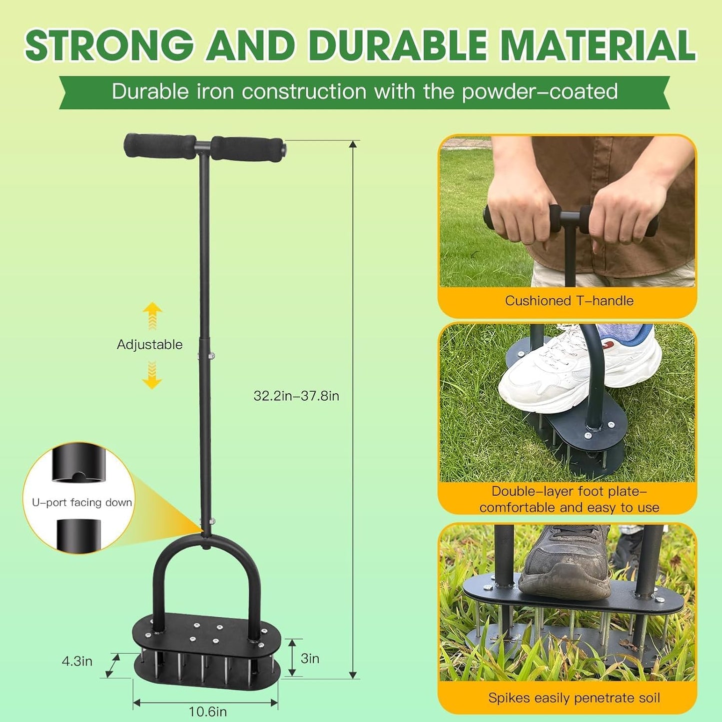 Lawn Aerator Automatic Dirt and Leaf Clean Design,Pre-Assembled 15 Iron Spikes Metal,Soil Lawn Aerating Tools for Yard Lawn and Garden, Lawn Aerator Spikes aerating Tool