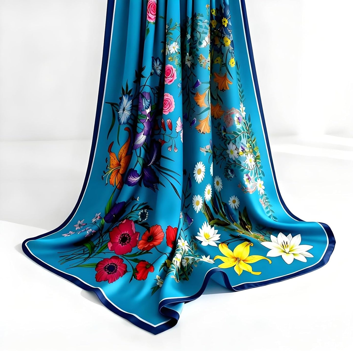 Premium Floral Scarf for Women 35x35 Square Silk Feel-Lightweight Scarves Headscarf Bandanas Wrapping Handbag