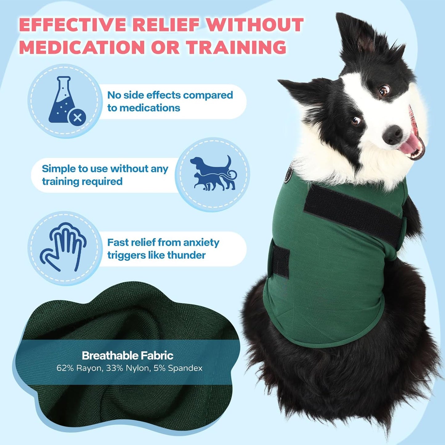 Dog Anxiety Relief Calming Vest, Dog Anxiety Jacket, Skin-Friendly Thunder Jacket