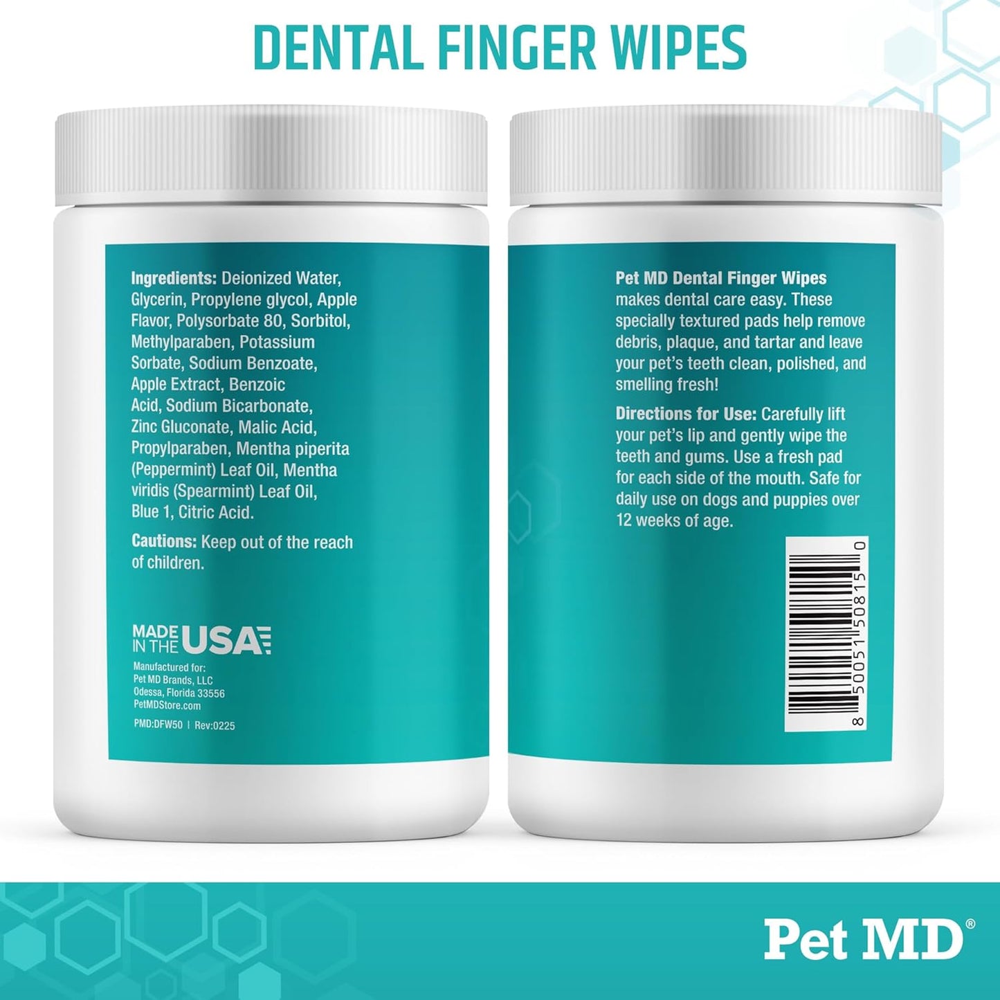 Pet MD Pet Dental Finger Wipes for Dogs - Plaque and Tartar Remover for Dogs to Improve Oral Care - Pet Teeth Cleaning Finger Wipes for Healthy Gums and Fresh Breath - Fresh Apple & Mint, 50ct