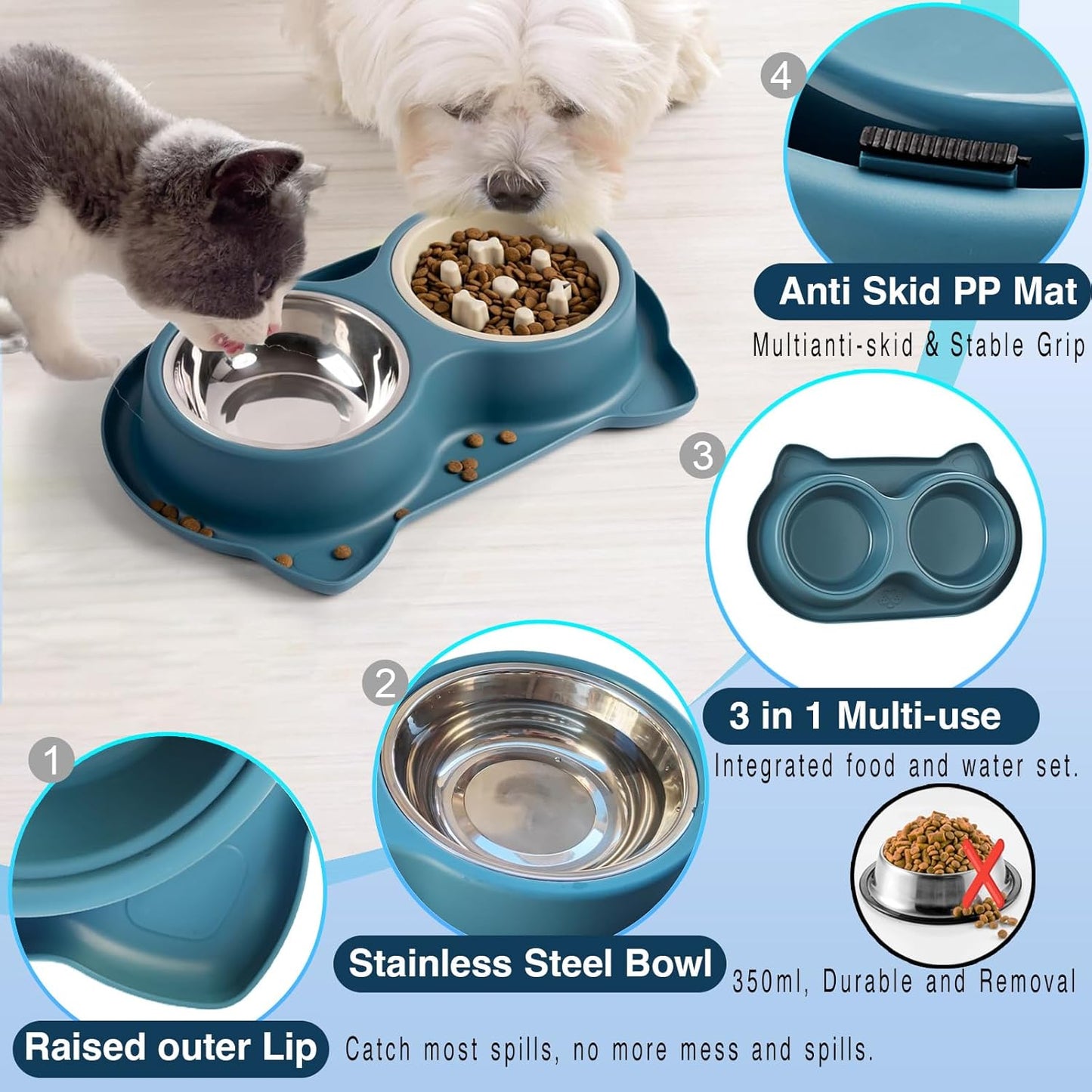 Slow Feeder Dog Bowls & Cat Bowls, AKEISHE 3-in-1 Stainless Steel Pet Food Dish with Non-Slip Base, Fun Maze Design to Prevent Bloating, Choking & Overeating for Fast Eaters