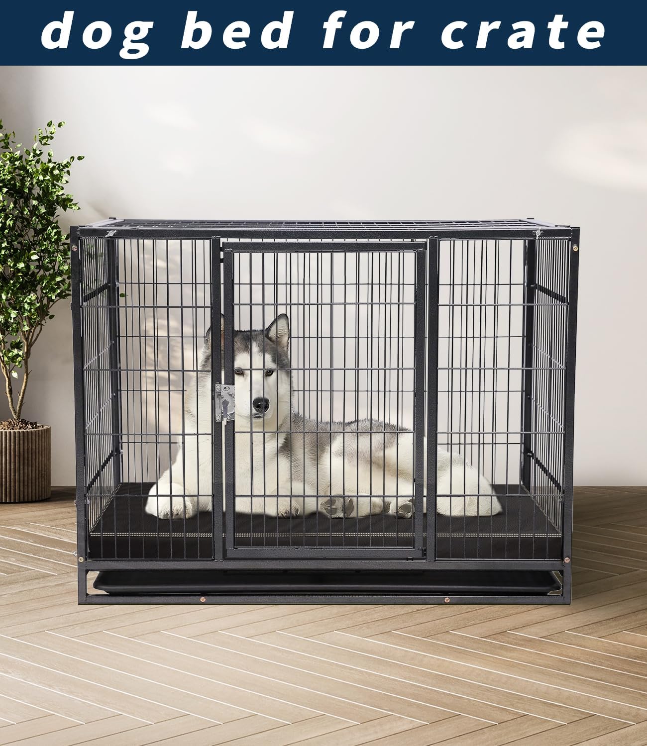 Waterproof Leather Dog Bed, Hair Resistant Crate Mat for Large Dogs, Wipeable Easy to Clean Pet Pad, Durable Black Mattress for Pets Up to 90 lbs