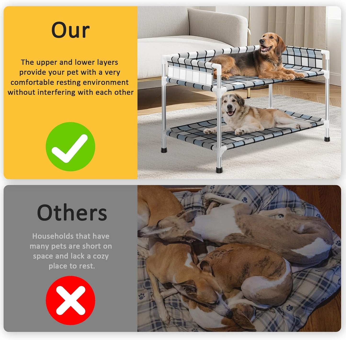 Bedside Window Dog Bunk Bed - Double Elevated Human Dog Bed with Guardrail 2 Layers Window Perch Dogs Cot 2-Tier Bedside Sleeper for Multi-Pet Households (34'' x 20'' x 25'')