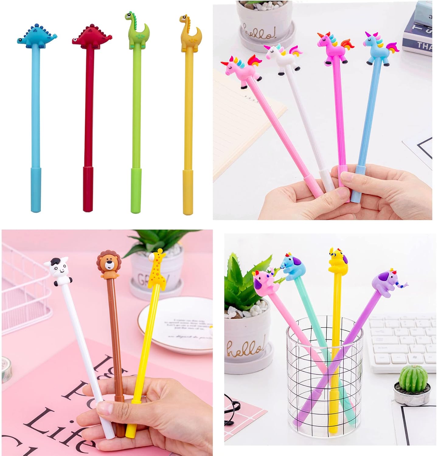 YYaaloa 70pcs Cute Novelty Gel Ink Pens Cartoon Animal 0.5 mm Black Ink Pens Bulk for Kids Office Supplies Christmas Party Gifts