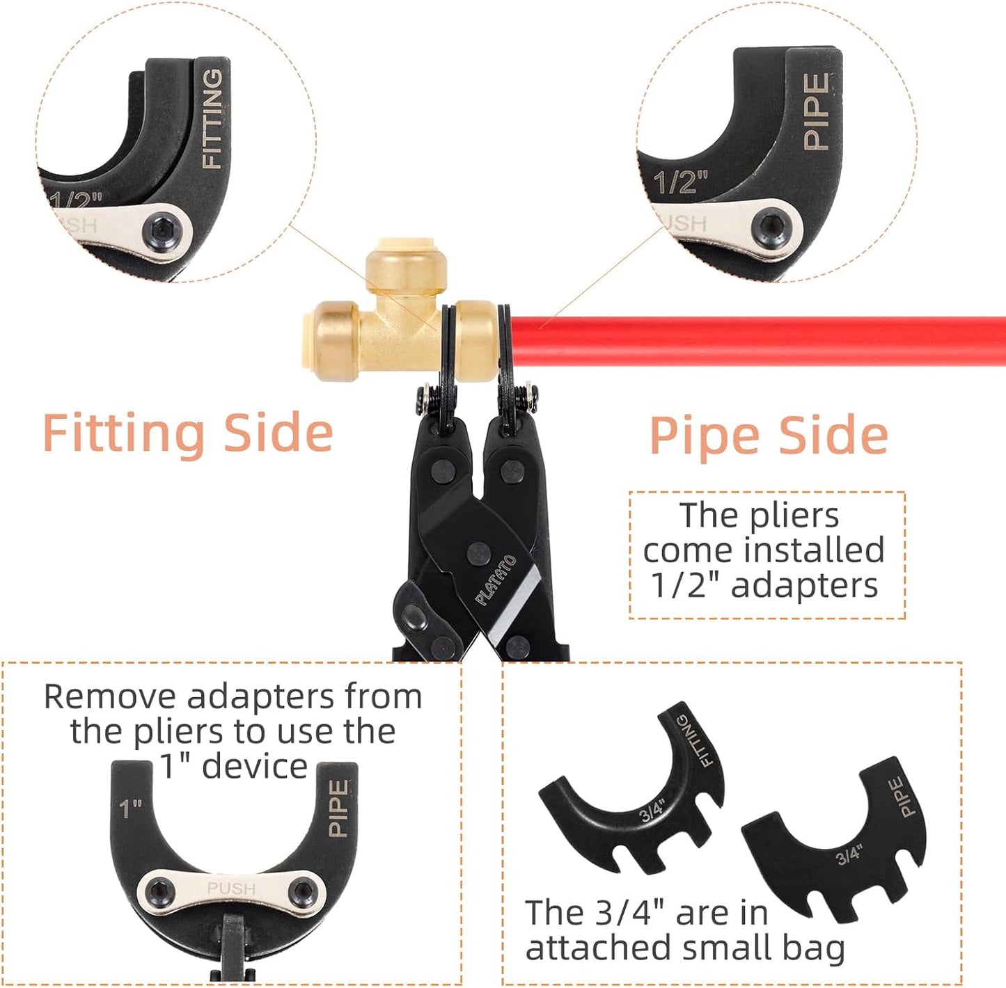Push to Connect Removal Tool Disconnect Tongs Tool for 1/2”, 3/4”, 1” Push in Fittings Plumbing Tools for Removal PEX PVC Copper Pipe