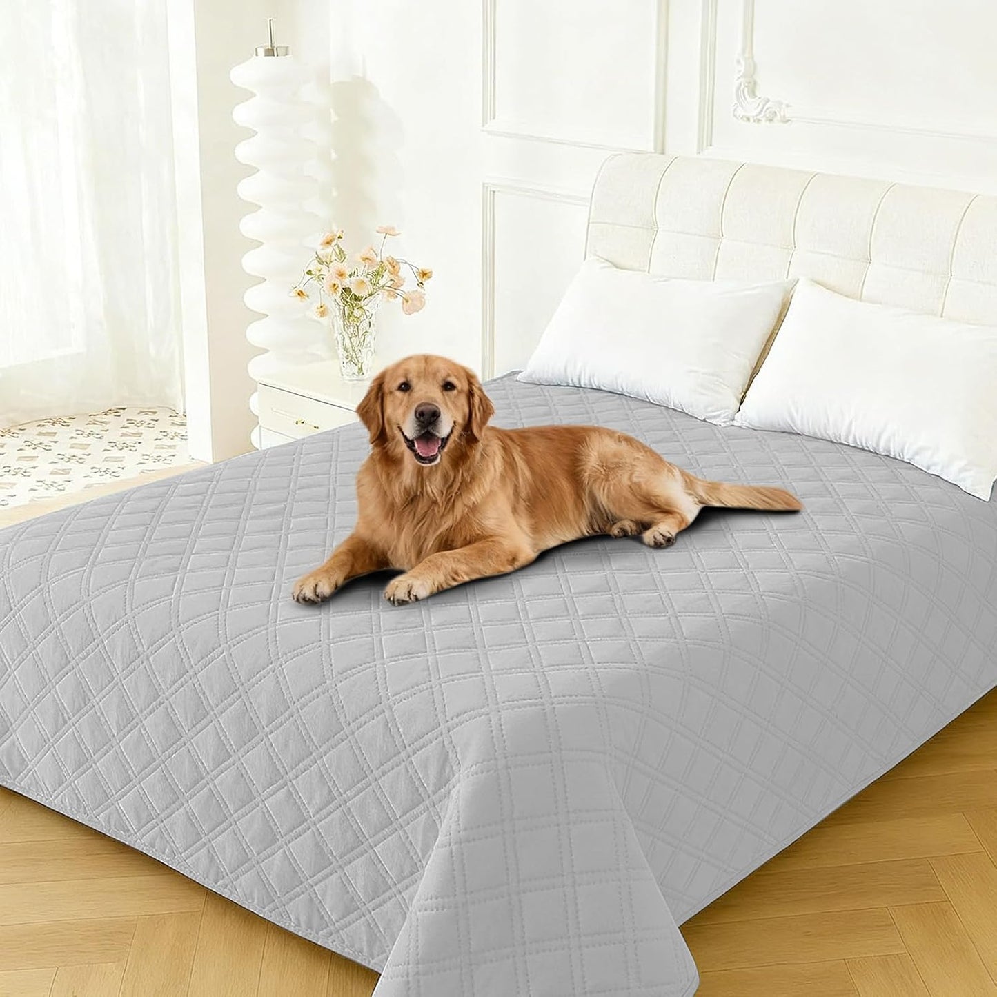Waterproof Dog Blanket, Non-Slip Soft Pet Bed Cover, Couch Cover for Dogs Washable, Protects Sofa, Furniture, Crate, Car, Tear Resistant Leakproof Pet Blanket (30x70 Inch, Light Grey)