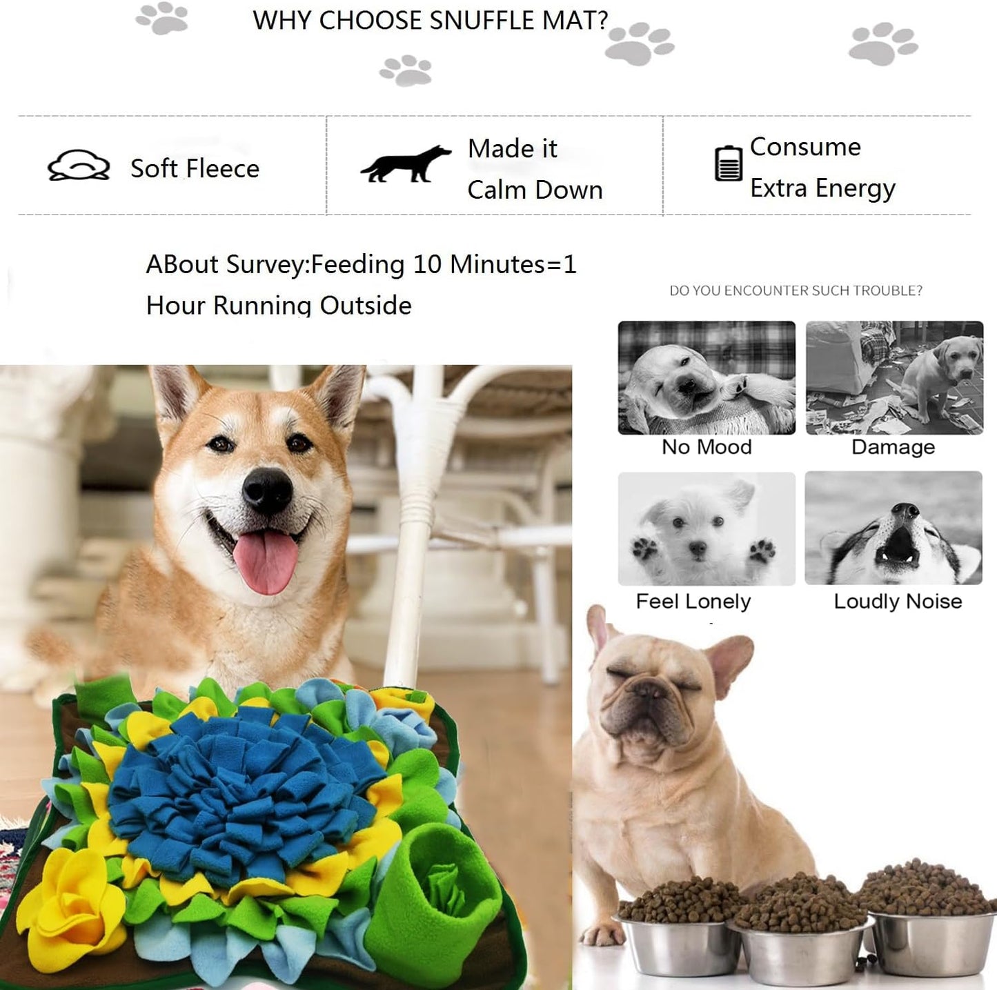 Dogs Snuffle Mat Pet Feeding Mats Puppy Sniffing Pad ,Cat Doggies Interactive Puzzle Toys for Multiple Breeds Encourages Natural Foraging Skills,Training and Stress Release (Blue-01)