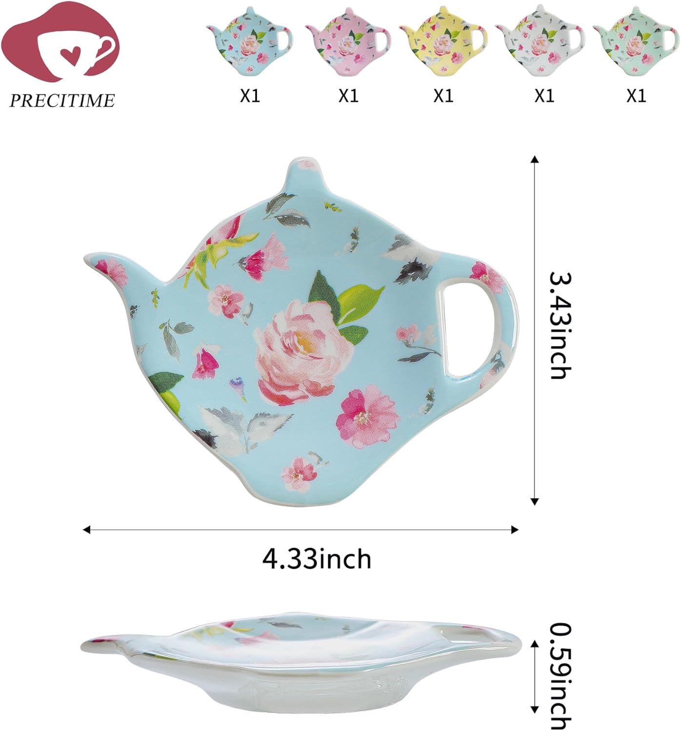Porcelain Tea Bag Coasters, Floral Used Tea Bag Holder, Set of 5 Tea Bag Plates Floral, Teaspoon Rest, Tea Bag Rest Dish, Tea Party Gifts