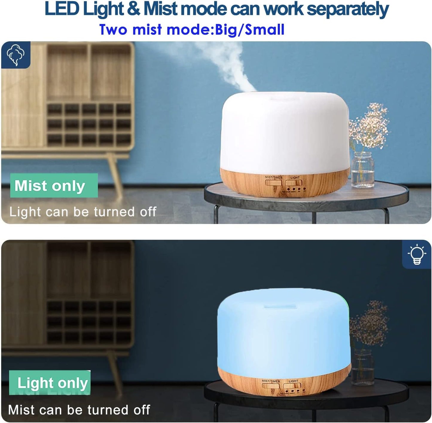 Oil Diffuser Humidifier 300ML,Electric Ultrasonic Air Aroma Diffusers Vaporizer,Scent Mist Defuser with Remote,Auto-Off,7led Color Changing Light for Large Bed Room,Home,Office