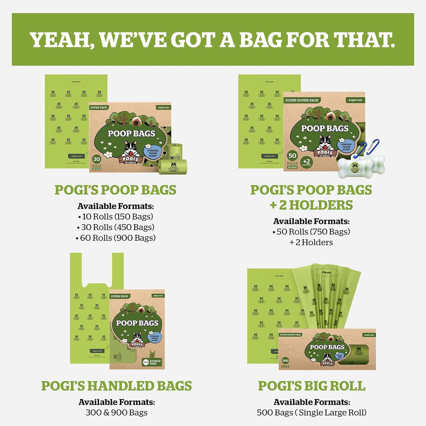 Pogi's Poop Bags – Large, Leak-Proof Dog Waste Bags for Yard or Home Use, Fresh Scent (Single Roll, 500-Count)