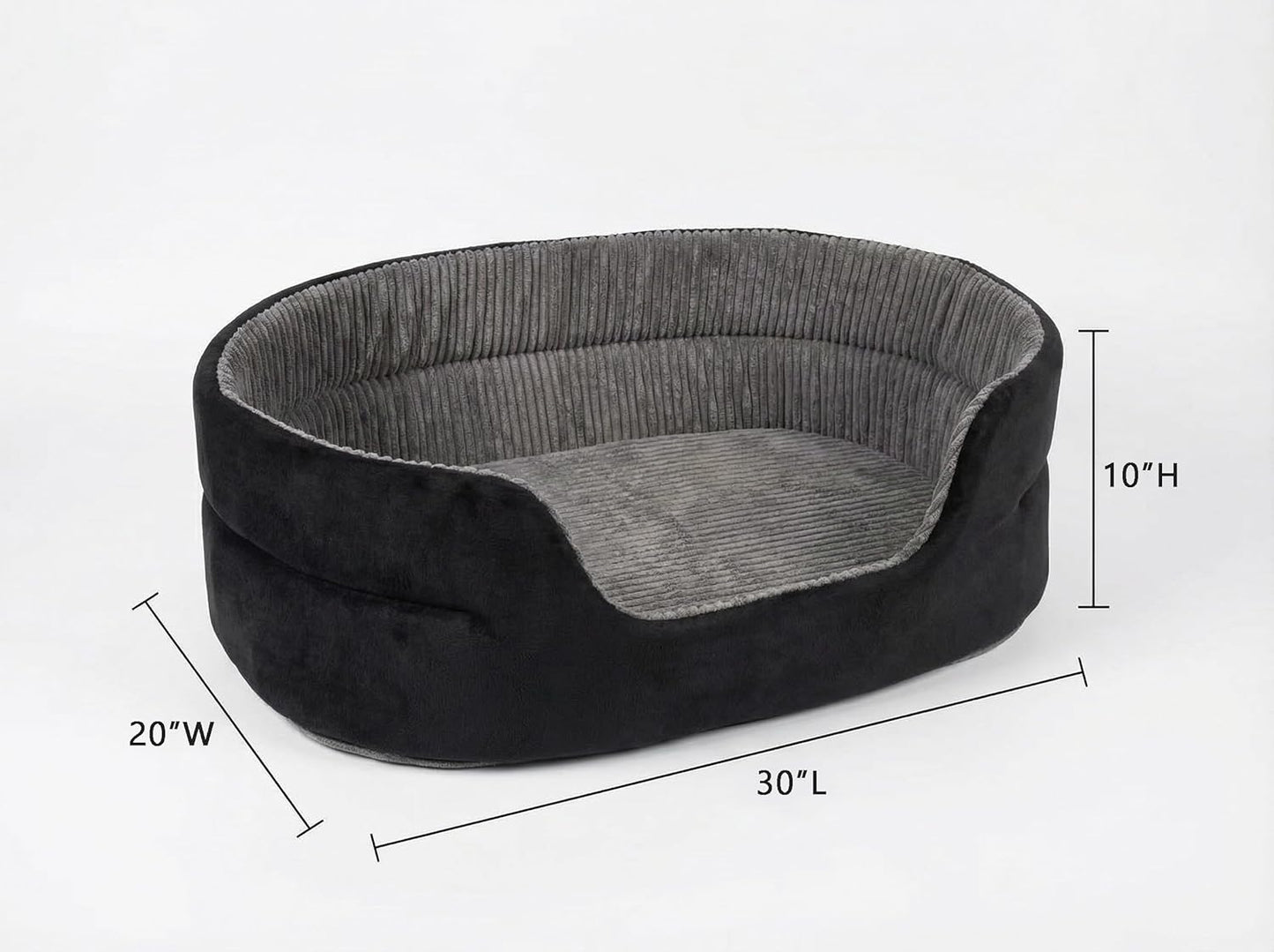 Large Dog Bed Cat Bed 20x30 Inch, Calming Pet Bed for Medium Dogs & Large Cats, Half-Enclosed Open-Top Velvet Anti-Anxiety Bed, Machine Washable Cozy Snuggle Bed (Black)