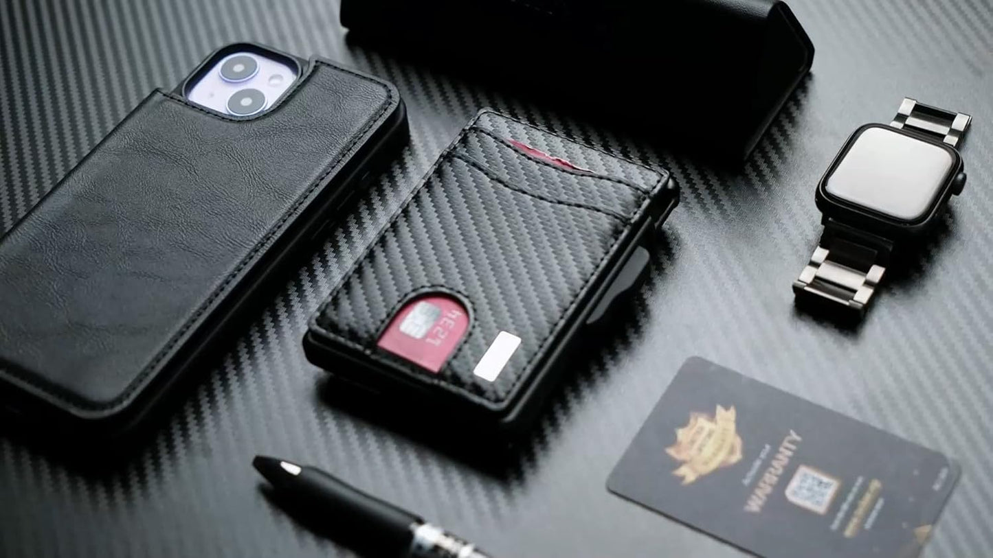 umoven Wallet for Men - with Money Clip Slim Leather Slots Credit Card Holder RFID Blocking Bifold Minimalist Wallet (Carbon Black)